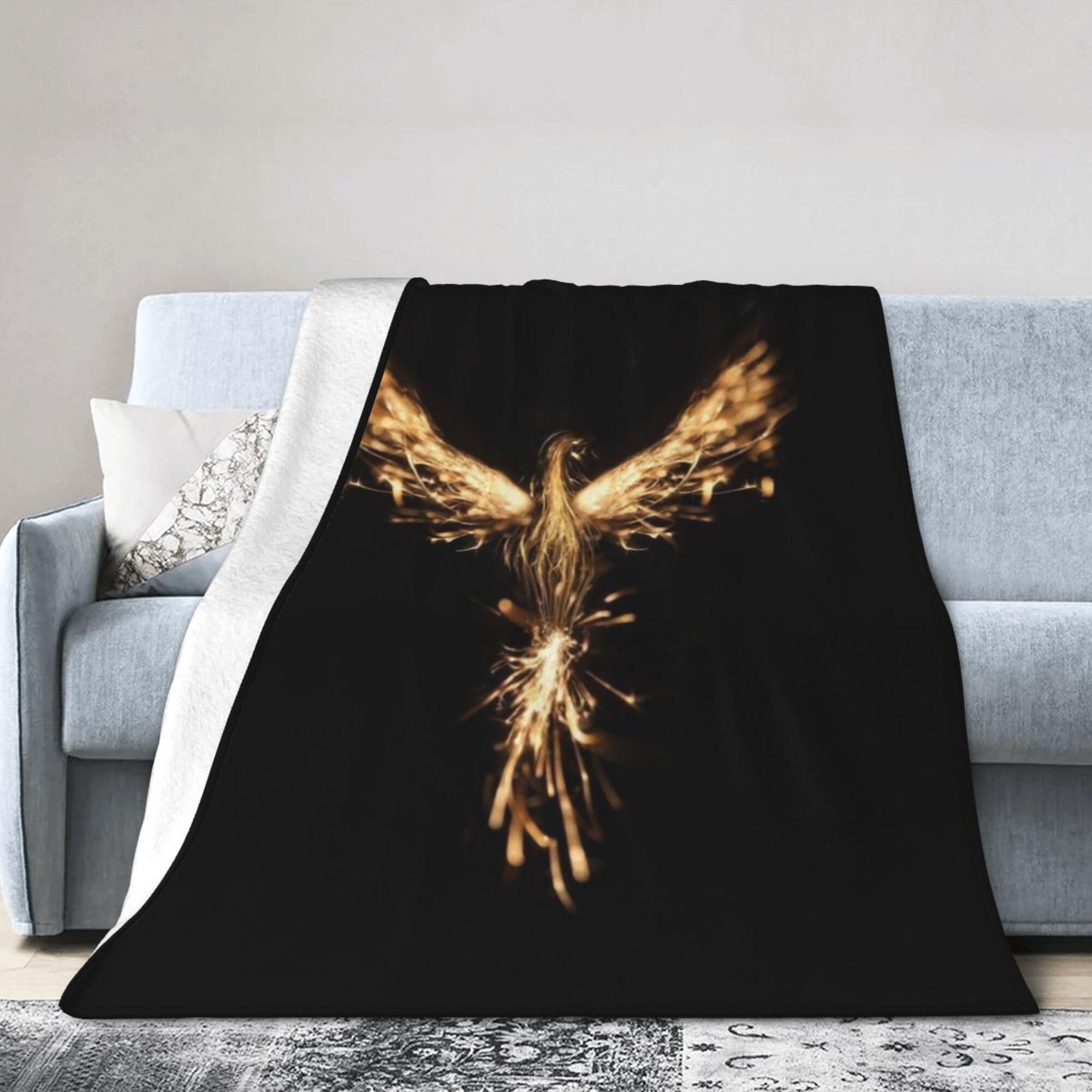 Melbrakin Black Burning Phoenix Blanket Super Soft Flannel Blanket Comfy Cozy Throw Blanket Couch Lightweight Blankets For Living Room Bedroom 80"X60"