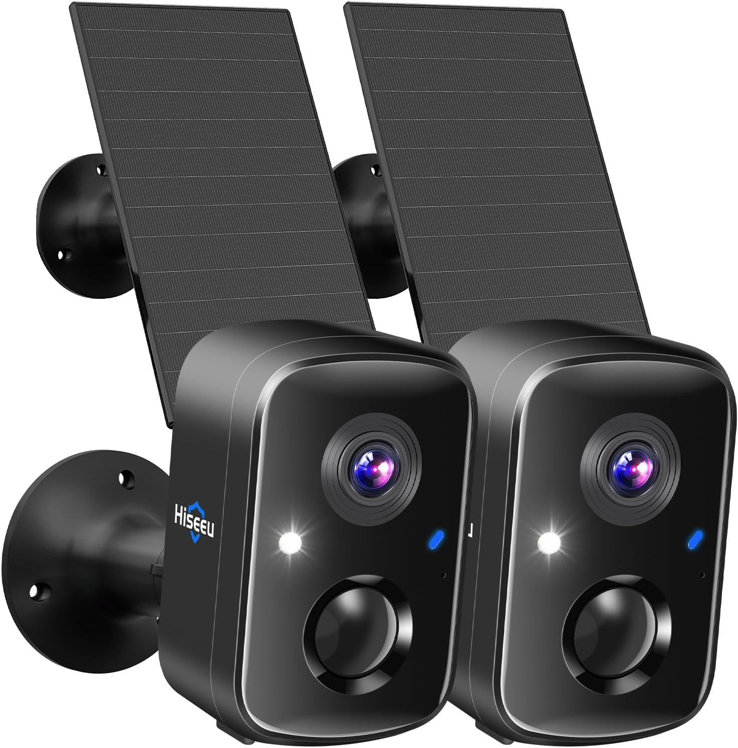 Hiseeu - Wireless Security Cameras Outdoor, 2 Pack Solar Power 3K 4MP WiFi Surveillance Cameras for Home Security, PIR/AI Motion Detection, Waterproof,