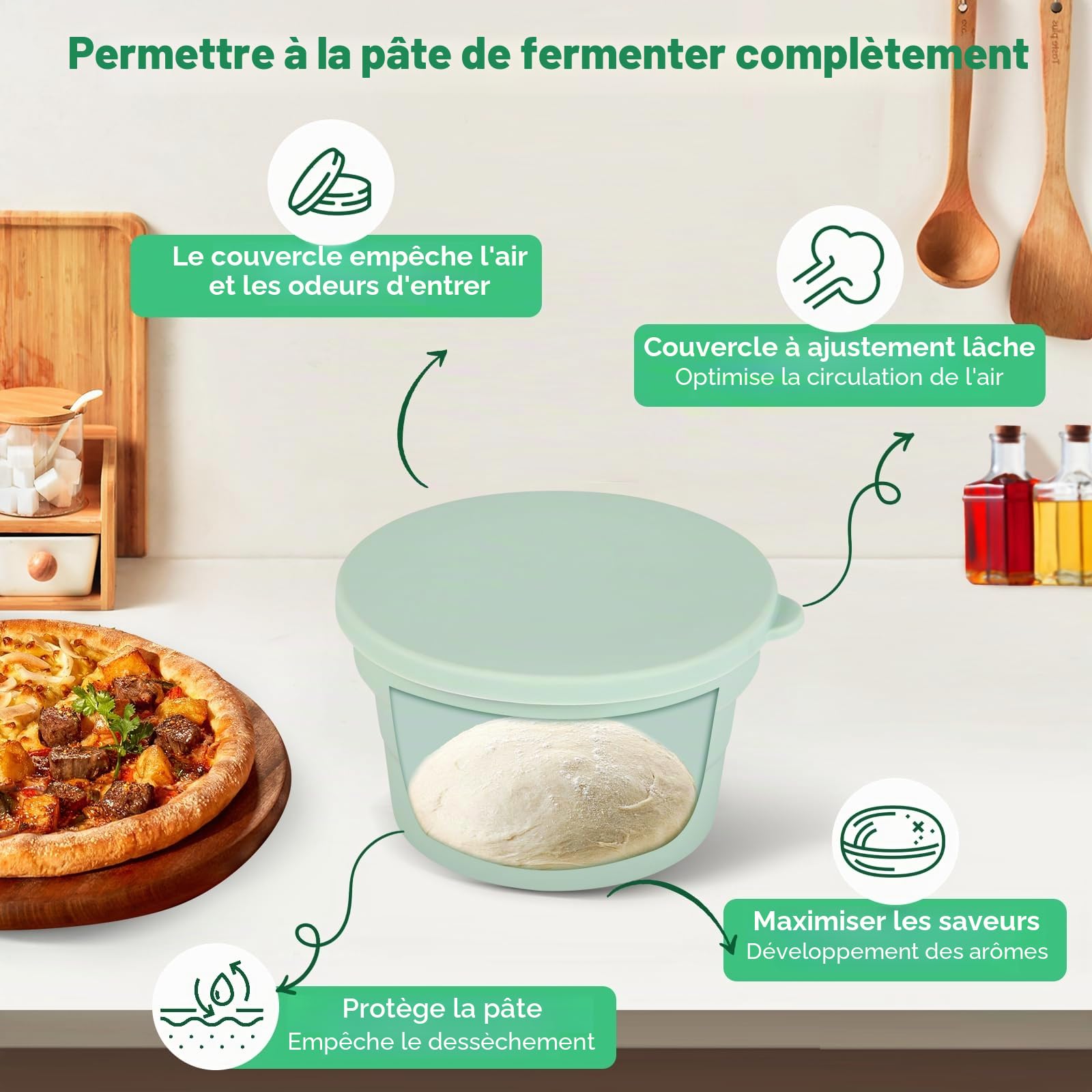 Lot de 4/6 boîtes à pâte à pizza innovantes en silicone, couvercle anti-adhésif, boîtes empilables et détachables