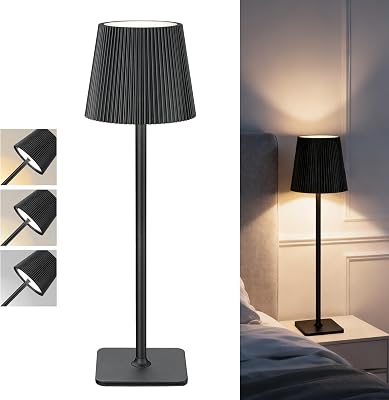 Lámpara de Mesa LED Inalámbrica con Control Táctil – Lámpara Recargable de 5200mAh Regulable, IP54 Resistente al Agua – Ideal para Interiores y Exteriores, Negro