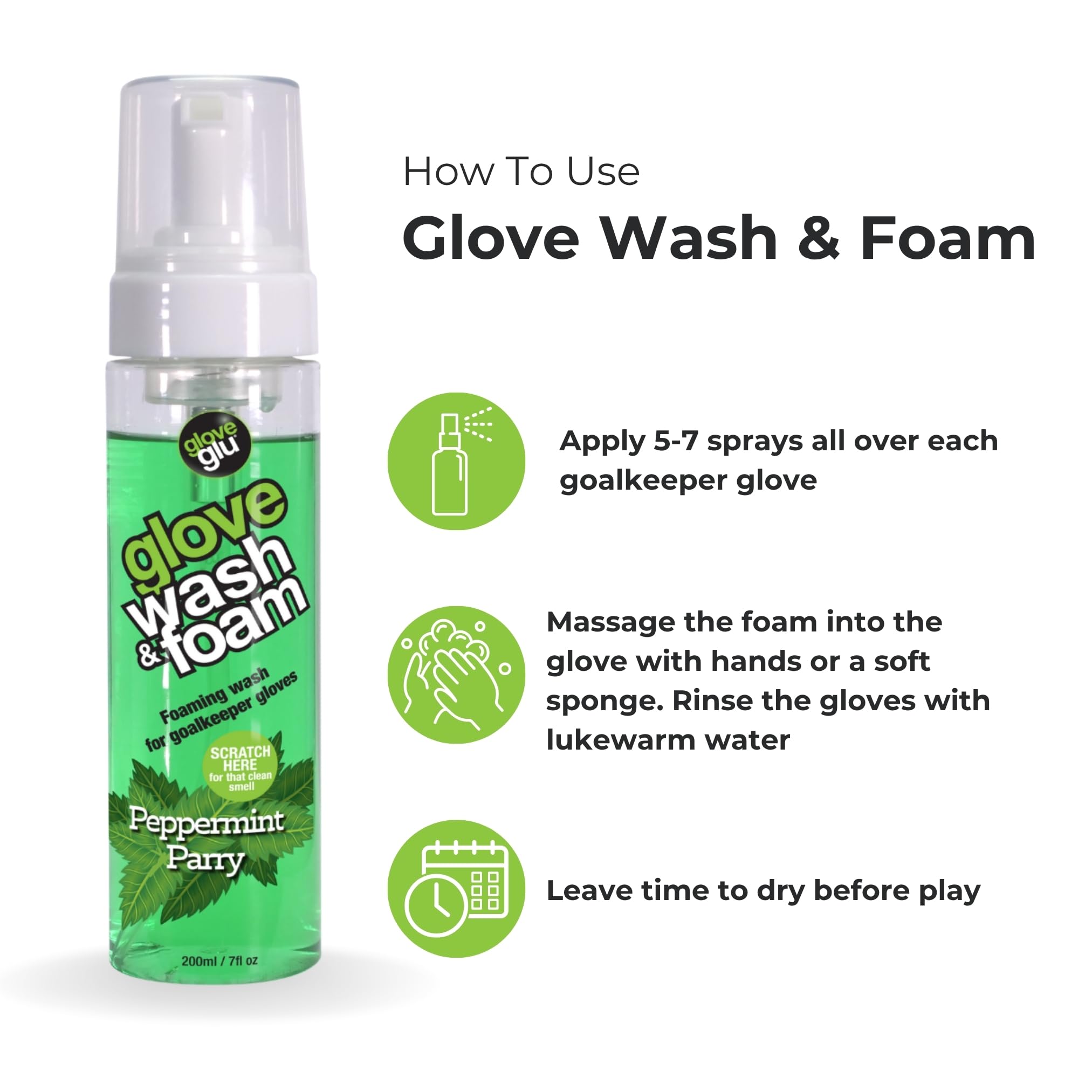 gloveglu Nettoyant et mousse pour gants de gardien de but Menthe poivrée Parfum menthe poivrée 200 ml Nettoyant moussant pour gants de gardien de but