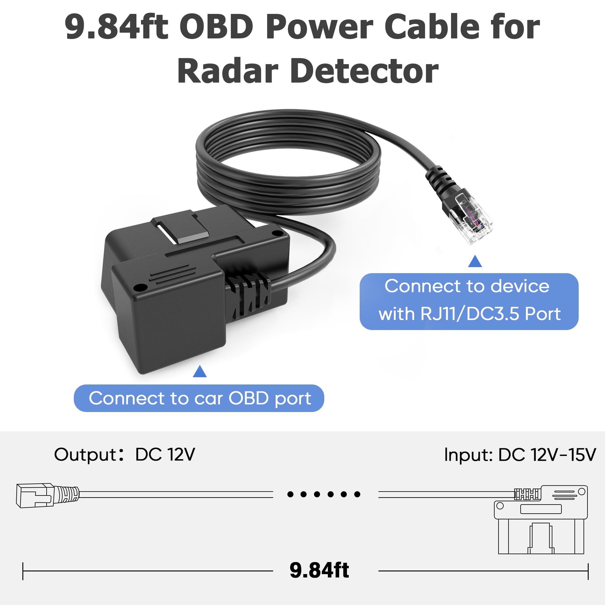 OBD Power Cable for Radar Detector - OBD to RJ11 Charger Cable Compatible With Escort MAX 360, Passport, Uniden R1/R3, Beltronics, Radenso XP and More