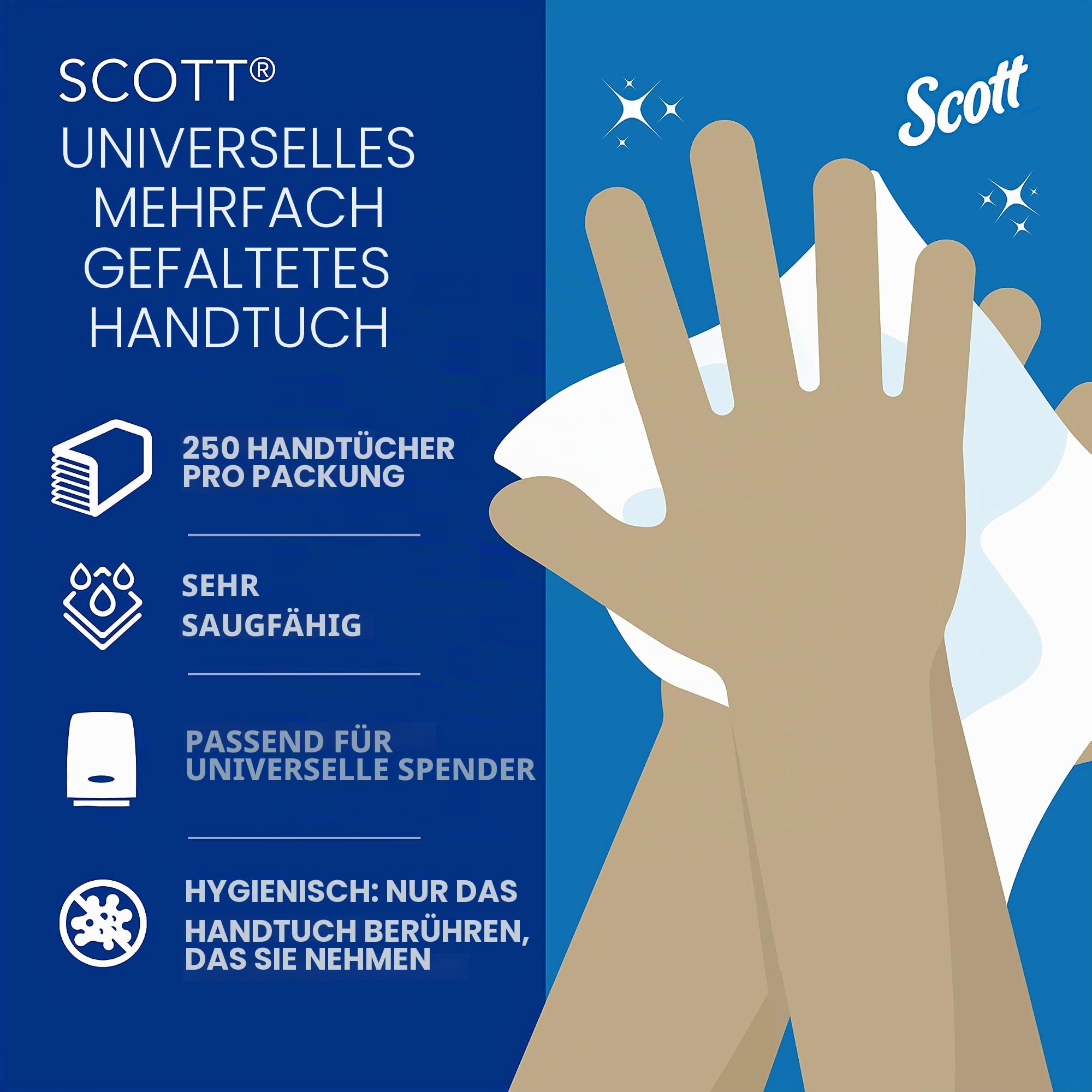 Scott Multifold Handtücher 3749, weiße, 1-lagige Papierhandtücher mit Faltung, aus FSC-zertifiziertem Papier, für das tägliche Abtrocknen der Hände, 16 Packungen x 250 Papierhandtücher (insg. 4.000)