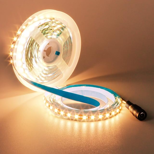 YUNBO 12V LED Strip Lights Warm White 3000K 5M 600LED SMD2835 8MM Wide Cuttable Flexible LED Tape Lights IP20 Not Waterproof Indoor Use LED Lighting
