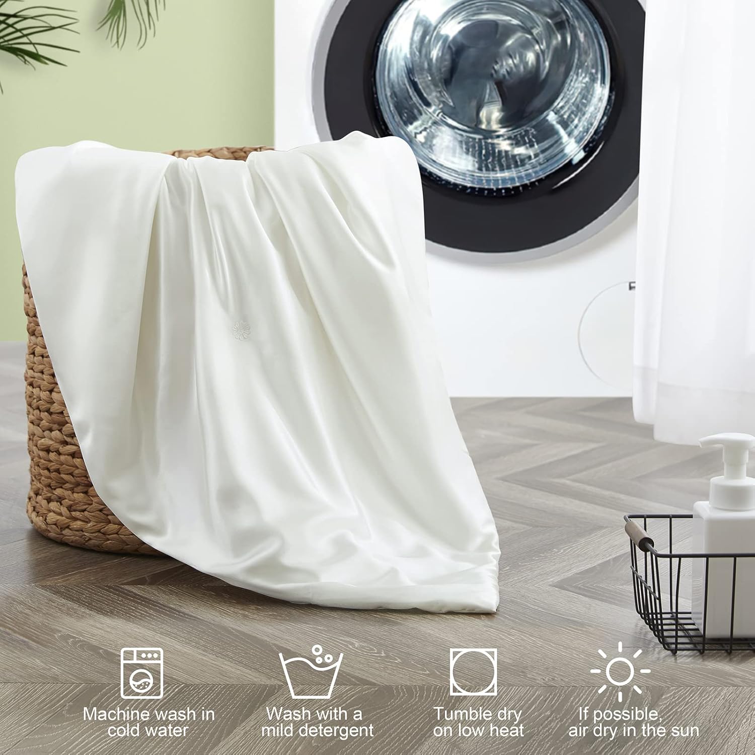 Silk Throw Blanket - White Cooling Packable Satin Blanket for Couch, Bed, Camping, Outdoor, Travel, Car - Super Soft Lightweight Cozy Blanket(90'' x 90'', White)