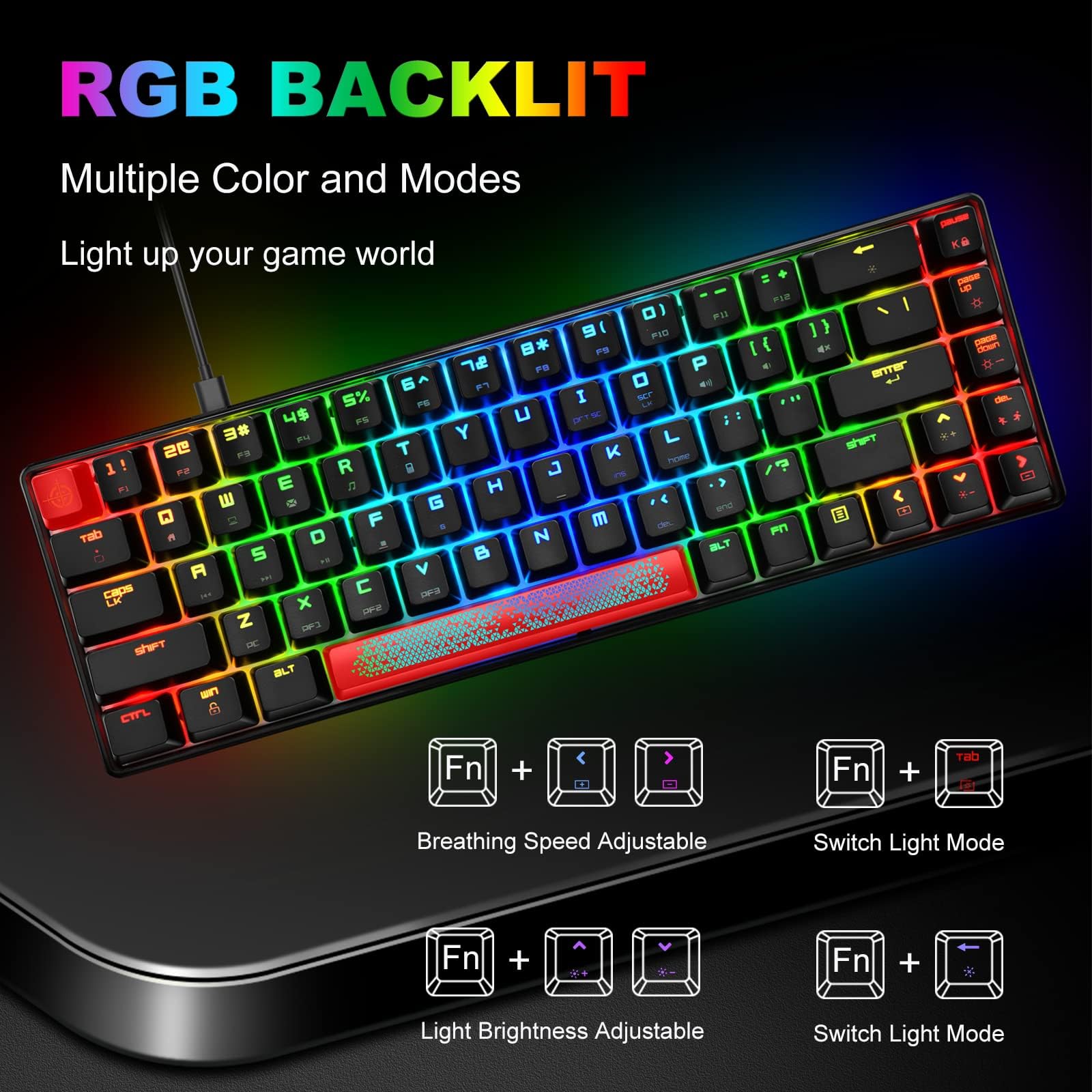 LexonElec 65% Kit Mouse E Tastiera Pc Meccanica Gaming Keyboard Con Filo Retroilluminata Red Switch 12000 DPI Honeycomb Traspirante RGB LED USB Type C Staccabile QWERTY Per Gamer Windows Mac
