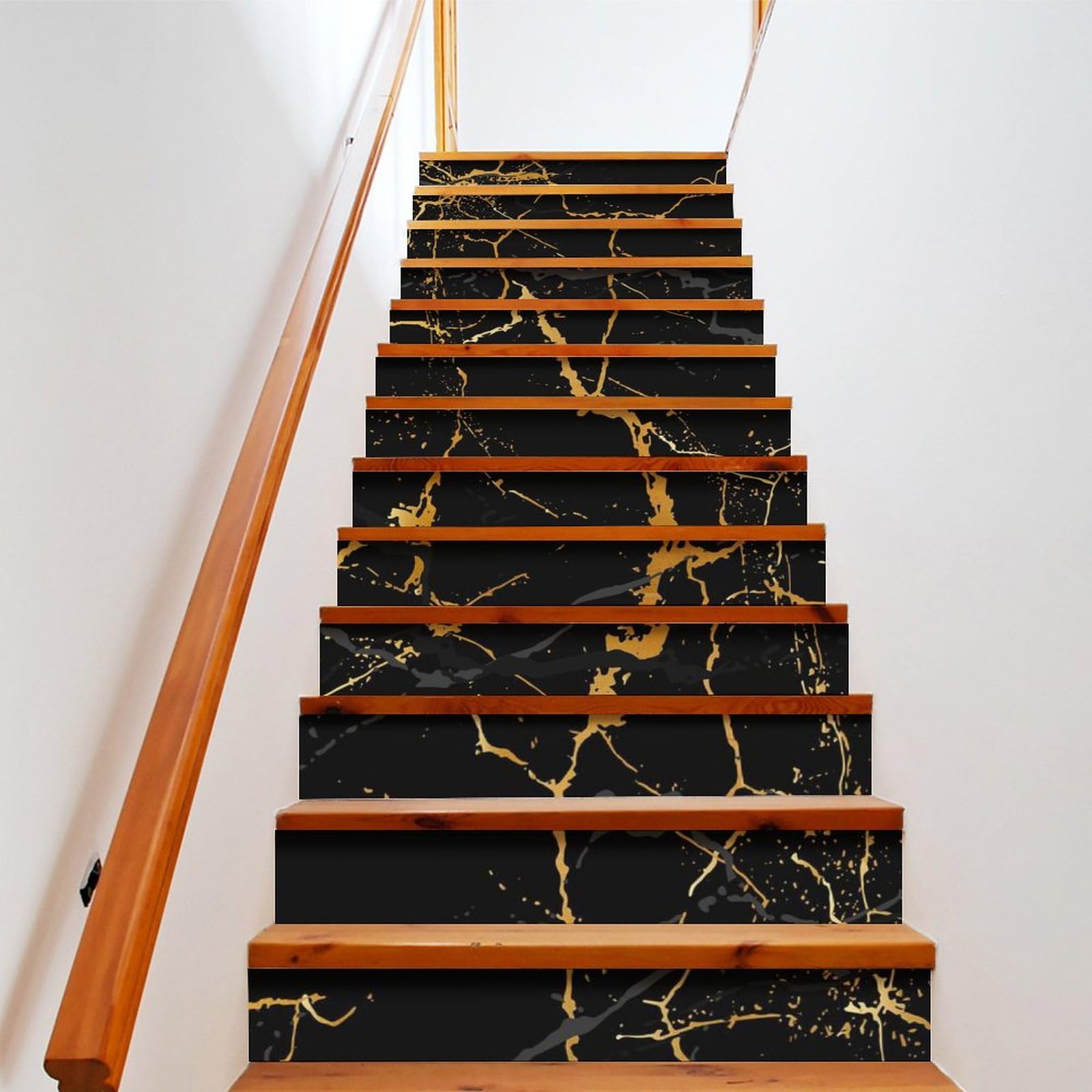 COALHO Abstract Modern Art Black Marble Stair Riser Decoration Decorative Decals Rustic Luxury Black Golden Marble Peel and Stick Stickers 100CMx18CMx1 Set
