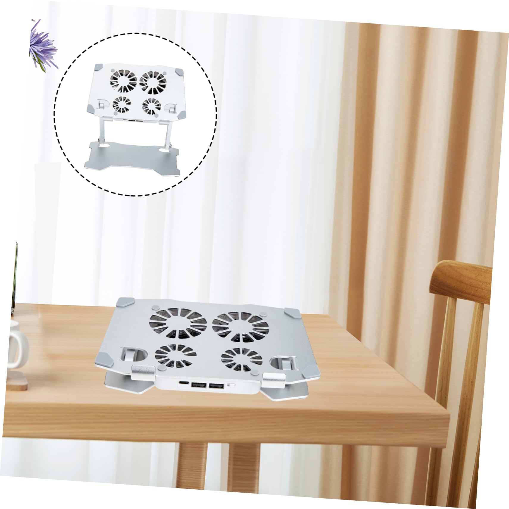 Happyyami Supporto per PC Portatile Regolabile 4 Ventole Silenziose, Base Antiscivolo in Silicone, Doppia Porta USB e Usb-c, Raffreddamento Rapido per Ufficio e Smart Working