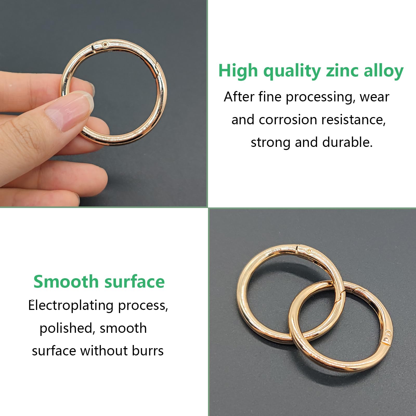 6 Moschettoni Rotondi Con Molla - 40mm Nero - Per Chiavi, Borse E Attività Outdoor - Foto 9