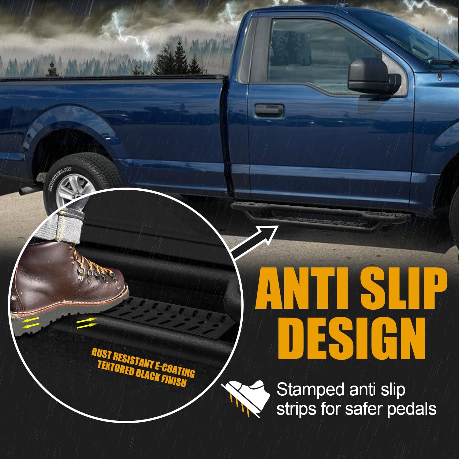 Steel Running Boards for 2015-2025 Ford F150&2017-2024 Ford F250/F350 Regular Cab Side Steps/Nerf Bars（Black Texture）