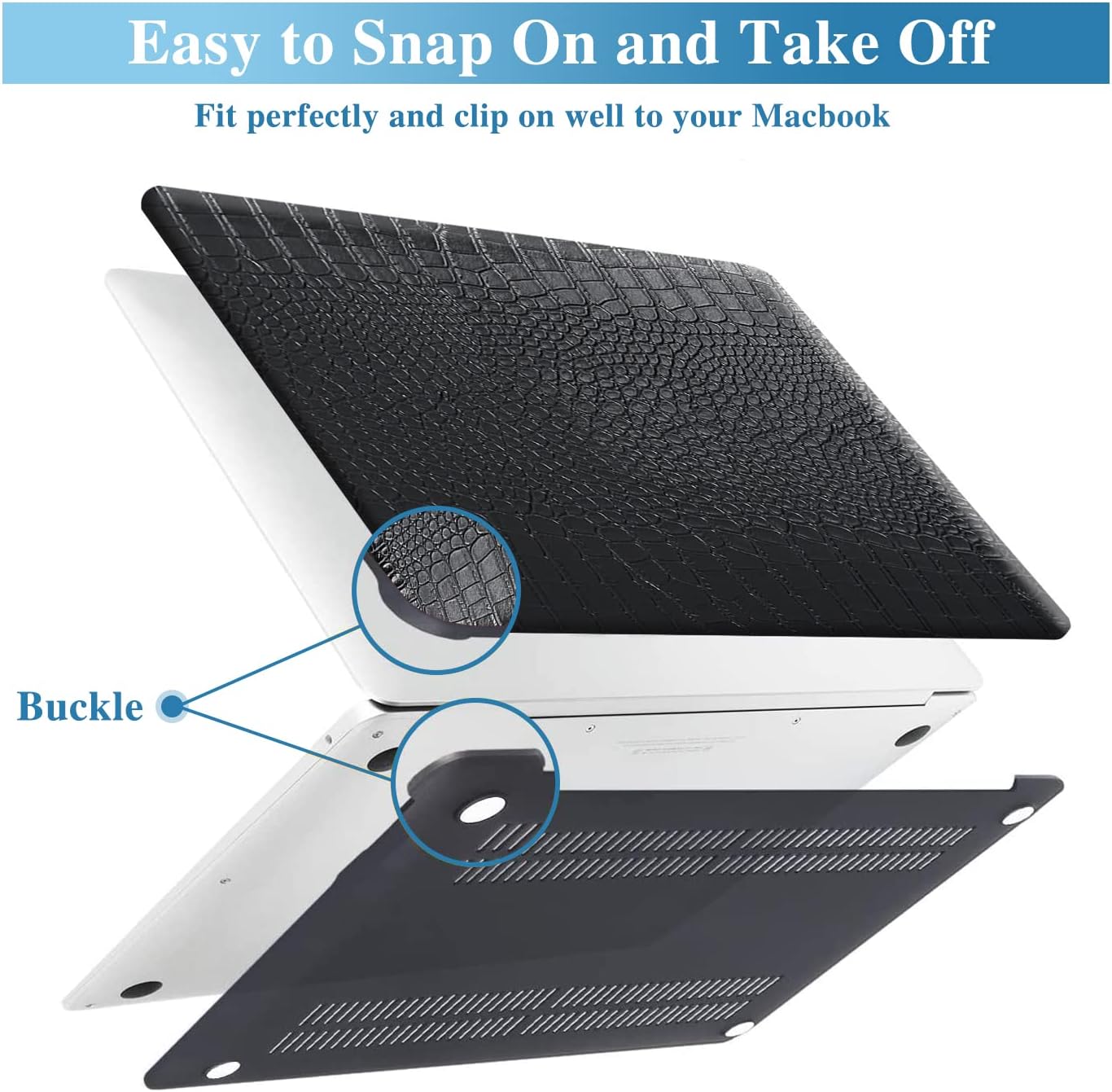 Crocodile Case for MacBook Neo 13 inch 2026 A18 Pro Chip A3404, Logo Cutout - Luxury Texture Aligator Skin Snakeskin PU Leather Hardshell Neo Laptop Case & Keyboard Cover, Classic Black