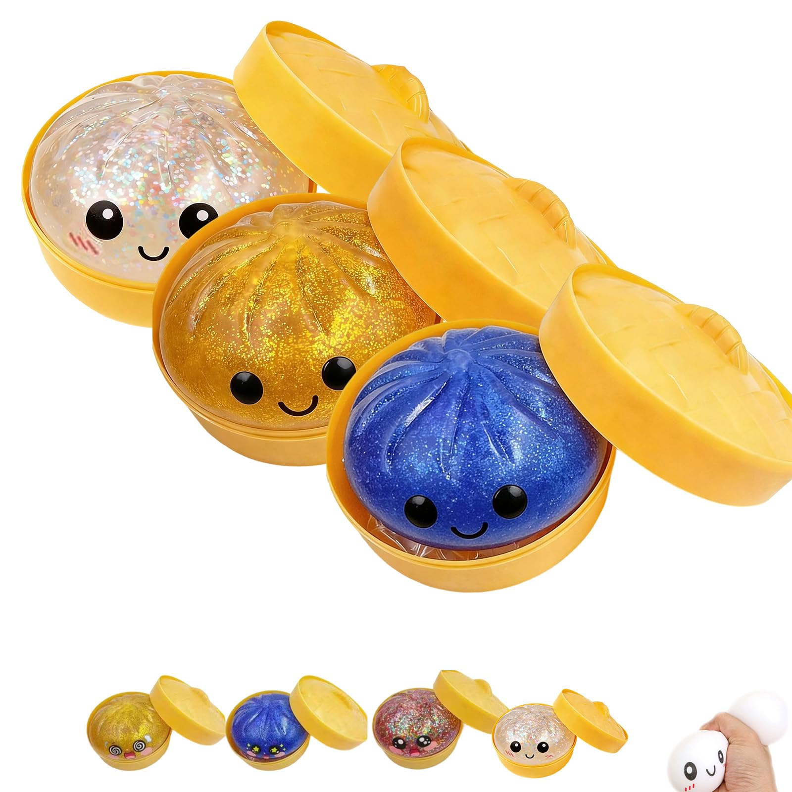2026 Upgrade Glitter Dumpling Squishy Box,Squishy Dumpling,Anxiety Relief Fidget (Transparent) — view 9