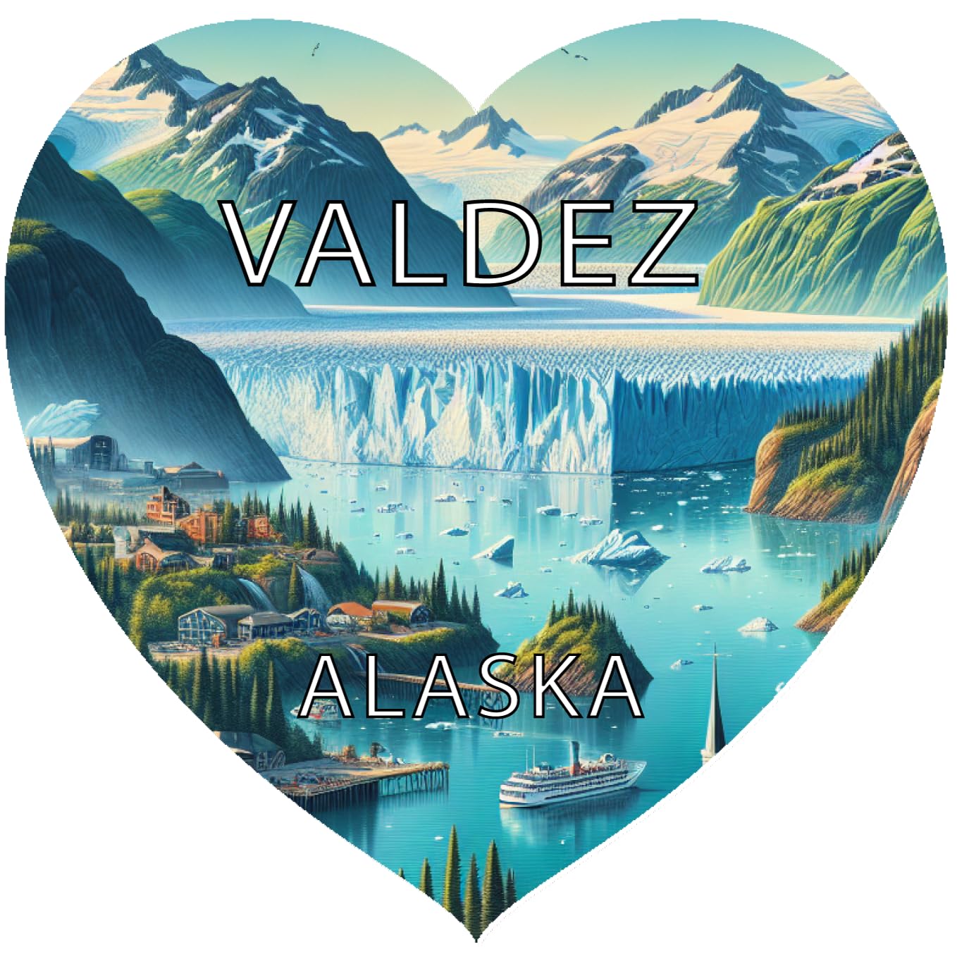 Valdez Alaska Souvenir Heart Design Vinyl Decal Sticker 4-Inch