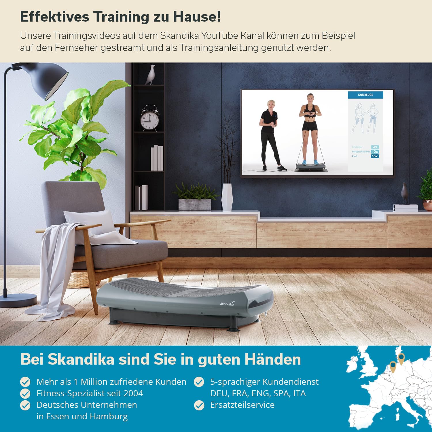 Skandika V2000 4D Vibrationsplatte Grau | 4D Vibration bis zu 35 Hz, Curved Technology, Bluetooth-Lautsprecher, Fernbedienung, 60 Stufen, 3 + 3 Programme, Oszillierende Vibration | Fitnessgerät