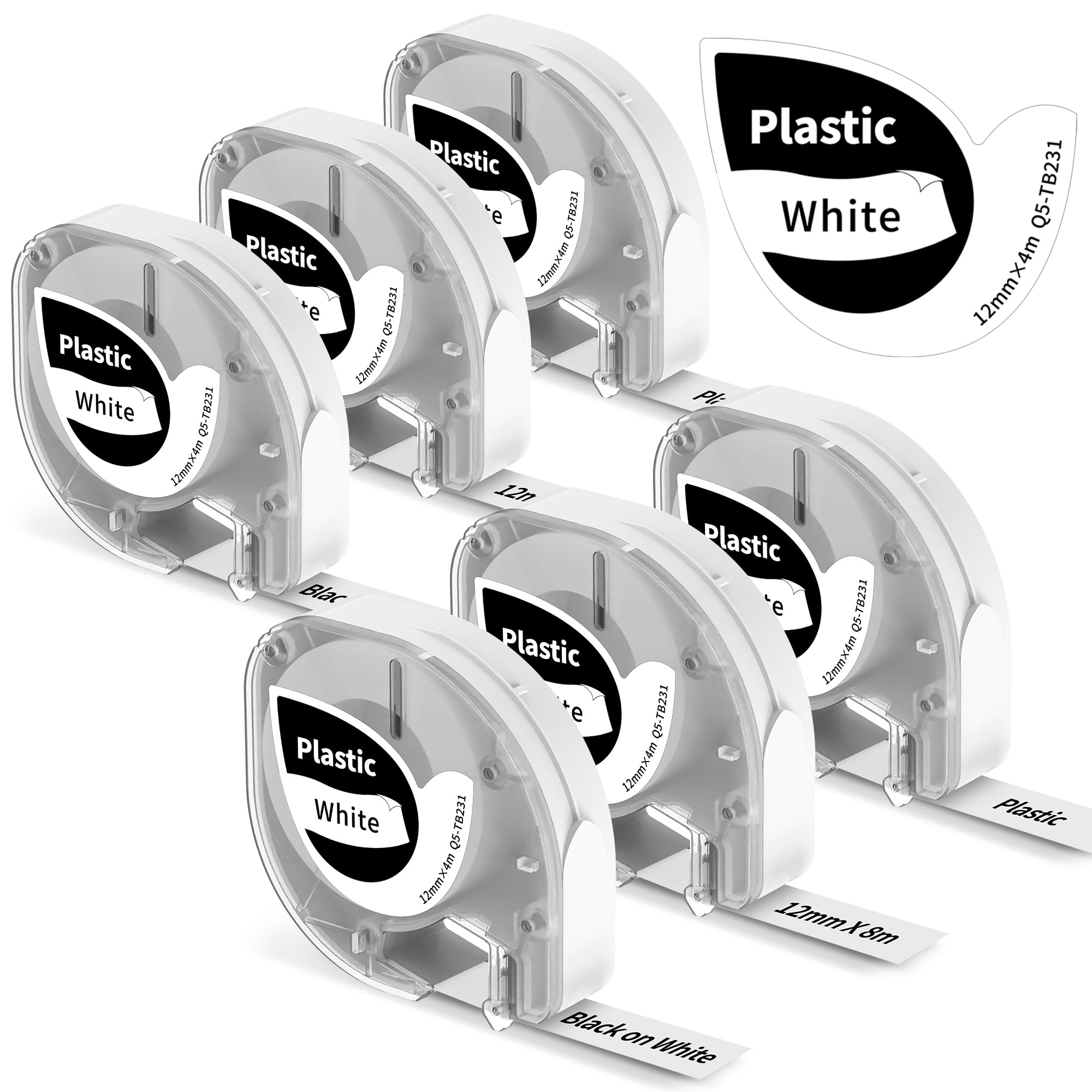 Lot de 3 rubans d'étiquettes de rechange P12 pour Dymo Letratag, compatibles avec les recharges d'étiquettes Dymo Letratag 12 mm x 4 m, noir sur blanc