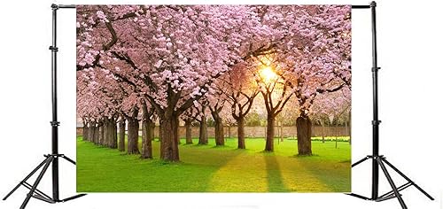 Miniatura 3 de Yeele Telón de fondo de flores de cerezo de 10 x 8 pies para fotografía, parque de primavera, sol, rosa, verde, prado, jardín, romántico,