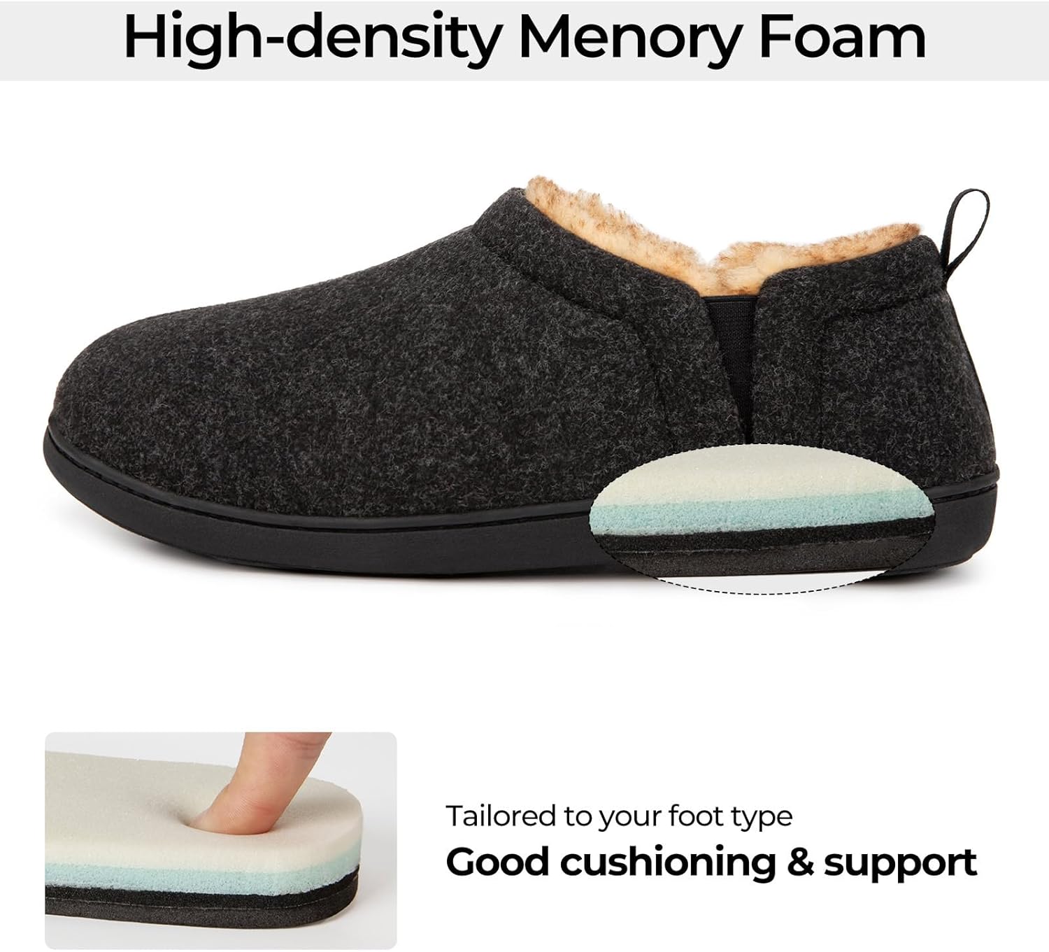 Snug Leaves Men's Faux Wool Slippers Comfy Warm Winter House Shoes with Elastic Gores - Image 5