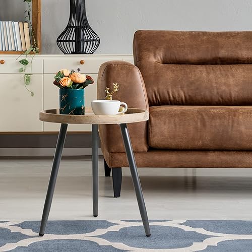 Miniatura 9 de LITA Mesa auxiliar redonda de 2 piezas, mesas de noche, escritorio de troncos, mesa de bandeja de madera con soporte de metal negro para sala de