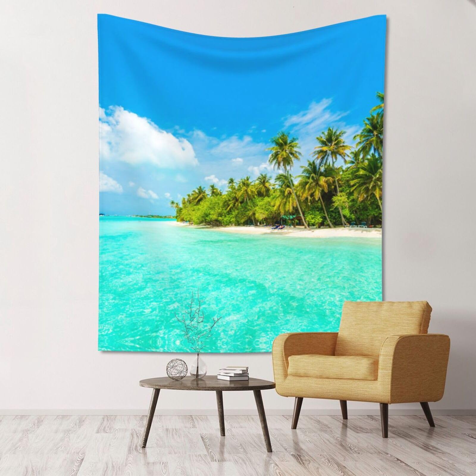 WKSGDSG Large Wall Hanging, Machine Washable Tapestry For Dorm Room, Sandy Beach Palm Tree, Lightweight Polyester Wall Art For Bedroom Living Room, 152x130cm