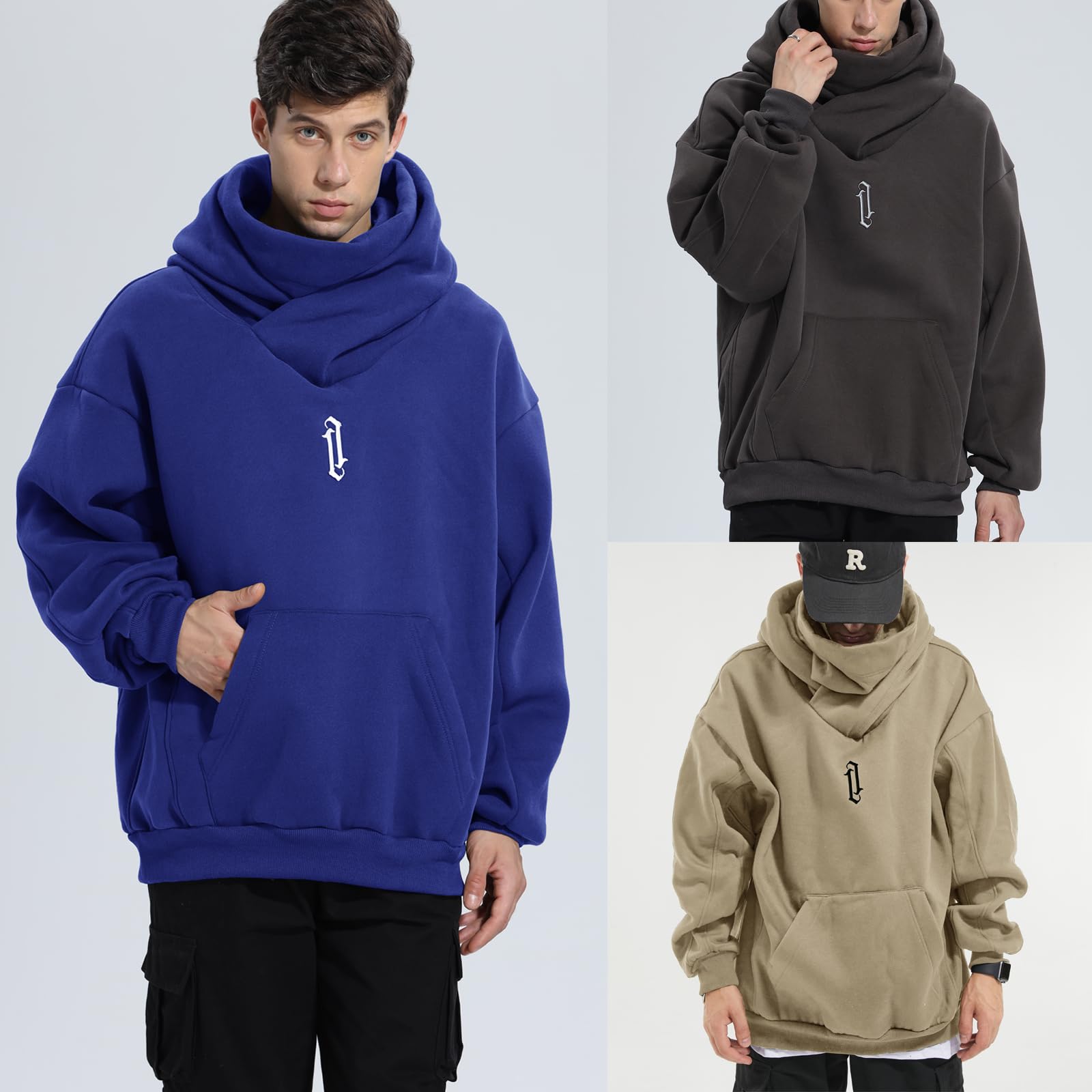 Eocicvvi Felpa Uomo con Cappuccio Collo Alto Pullover Hip Hop Stile Comoda Felpe Pile Hoodies Autunno Invernale Moda