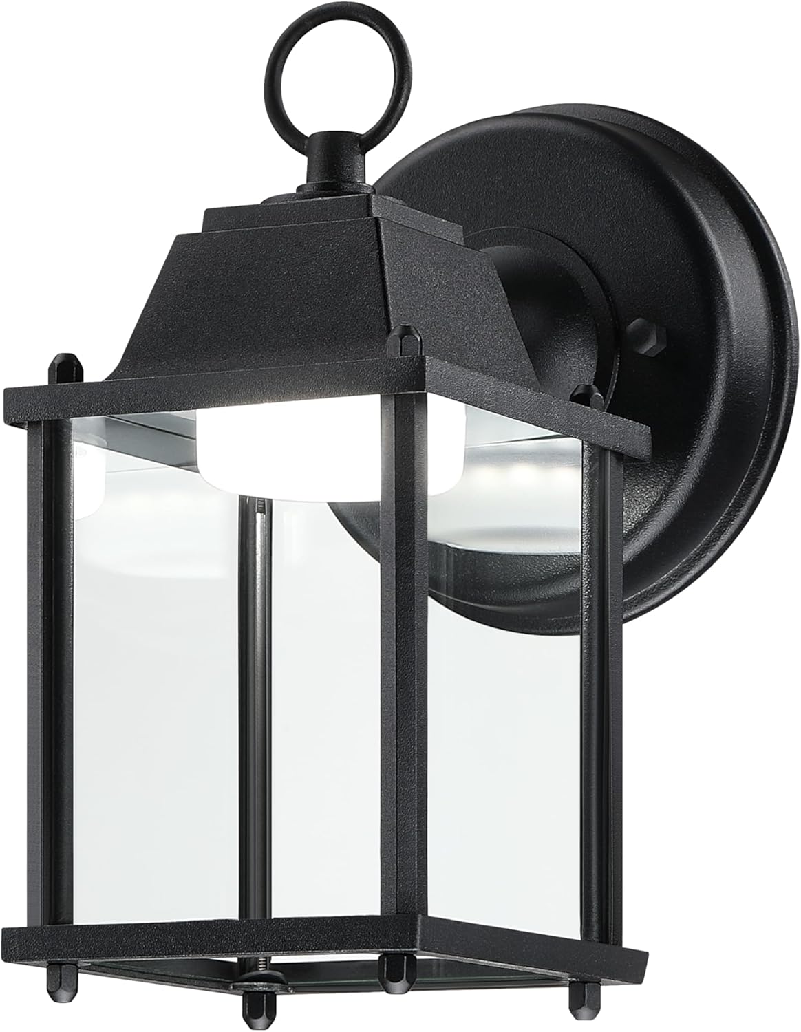 LIT-PaTH Outside LED Wall Lantern, Wall Sconce as Porch Lighting Fixture, 5000K Daylight White, 9.5W 800 Lumen, Aluminum Housing Plus Glass, Black End, 1-Pack