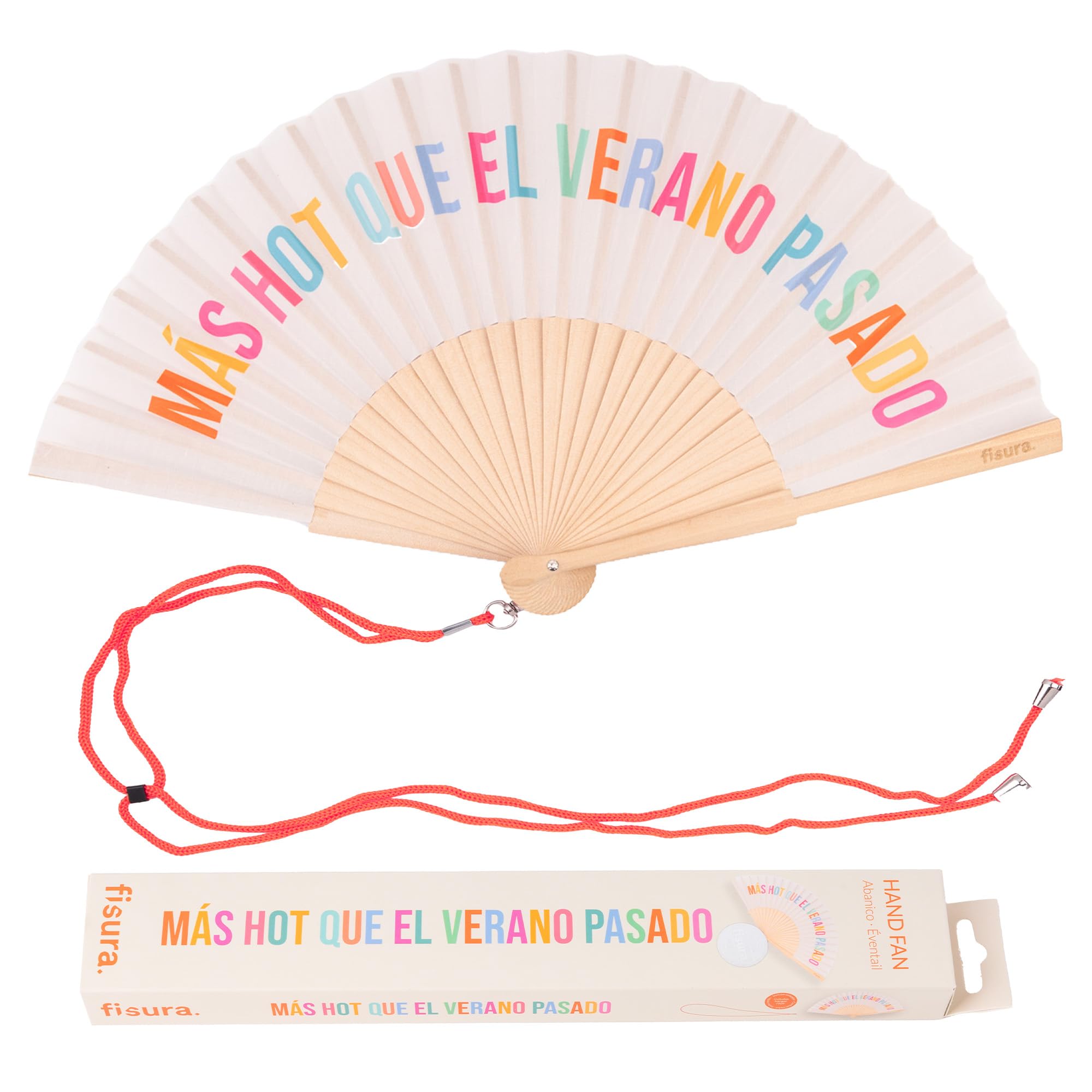 Fisura – Abanico Original con Mensaje “La Vida es Bella”. Abanico de Madera Moderno y Colorido. Ventilador de Mano Amarillo de Rayas. Colgador Incluido. Idea de Regalo Divertida. 42,5 x 23 cm — view 15
