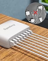 Vista 6 de USB Charger Station, SUPERDANNY 8-Port Desktop Charging Station for Multiple Devices, Compatible with iPhone 11/X/Xs/Max/XR/SE/8/Plus, iPad White
