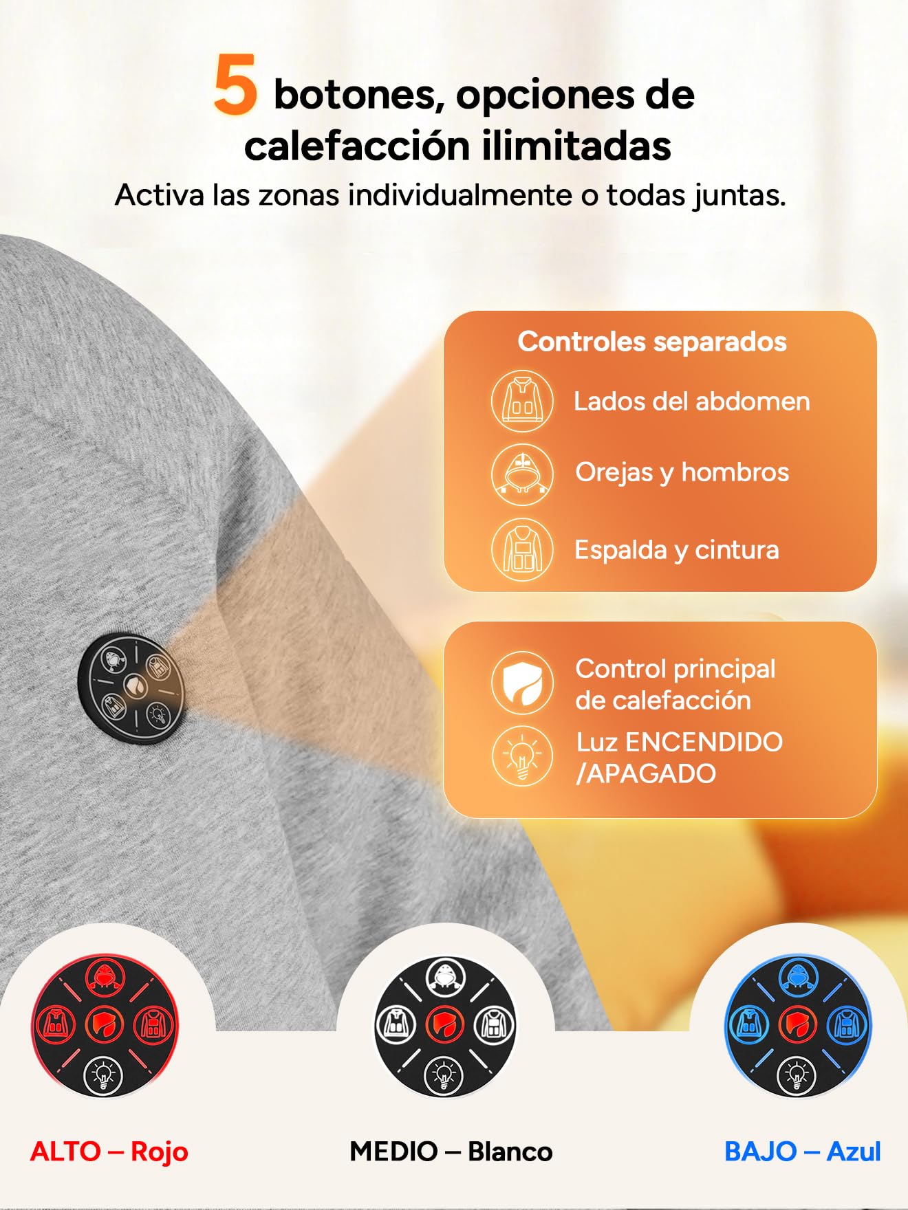 DR.PREPARE Sudadera con Capucha Calefactable Hombre y Mujer 9 Zonas de Calor Batería 16,000 mAh 3 Niveles de Calefacción Hasta 8H de Autonomía Chaleco Calefactable Forro Polar Para Exteriores