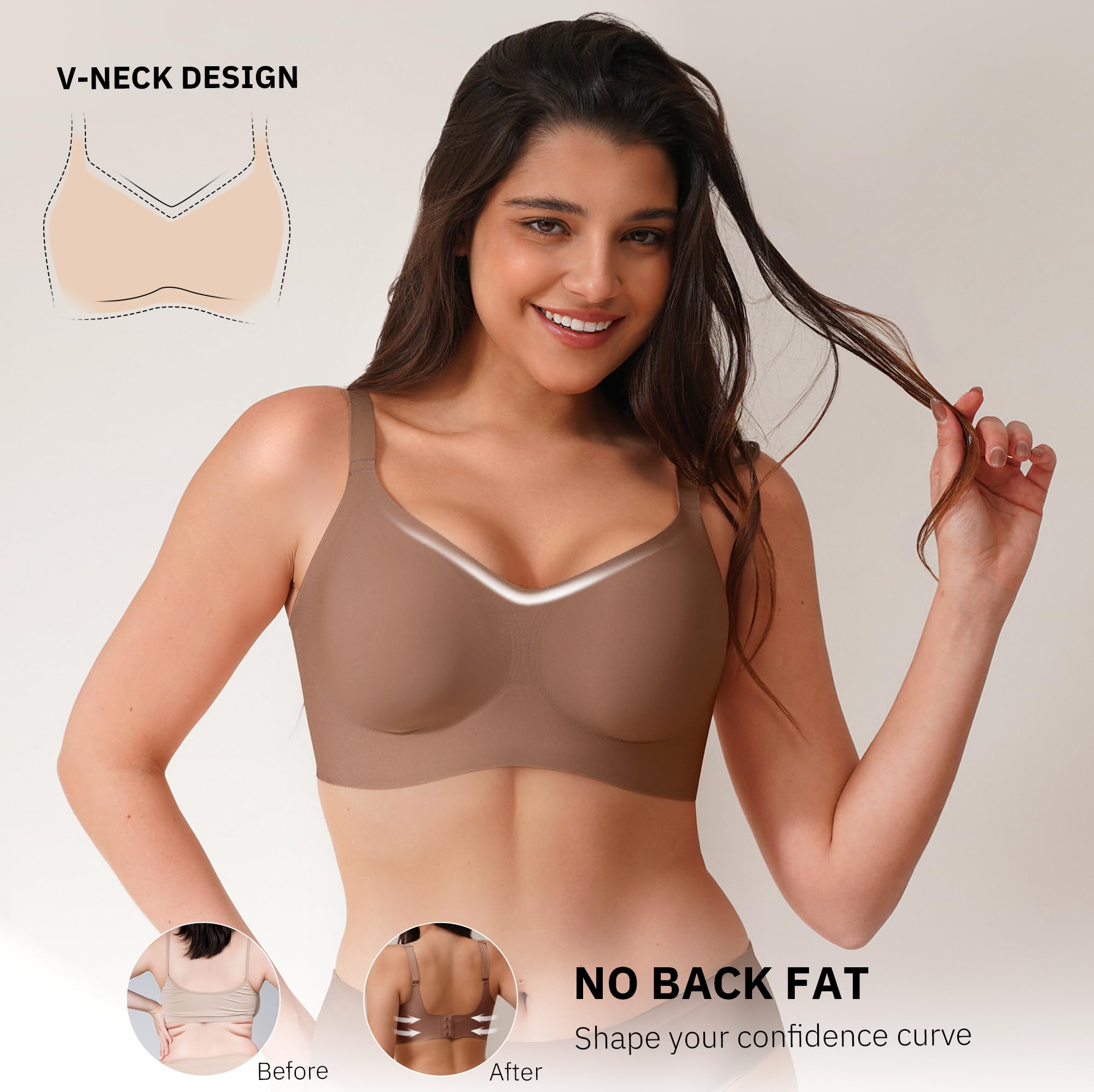 CLOSEMATE Reggiseno Senza Ferretto Reggiseni Donna con Scollatura a V Comfort Brassiere Bralette Elasticizzato Push Up Seamless Bras