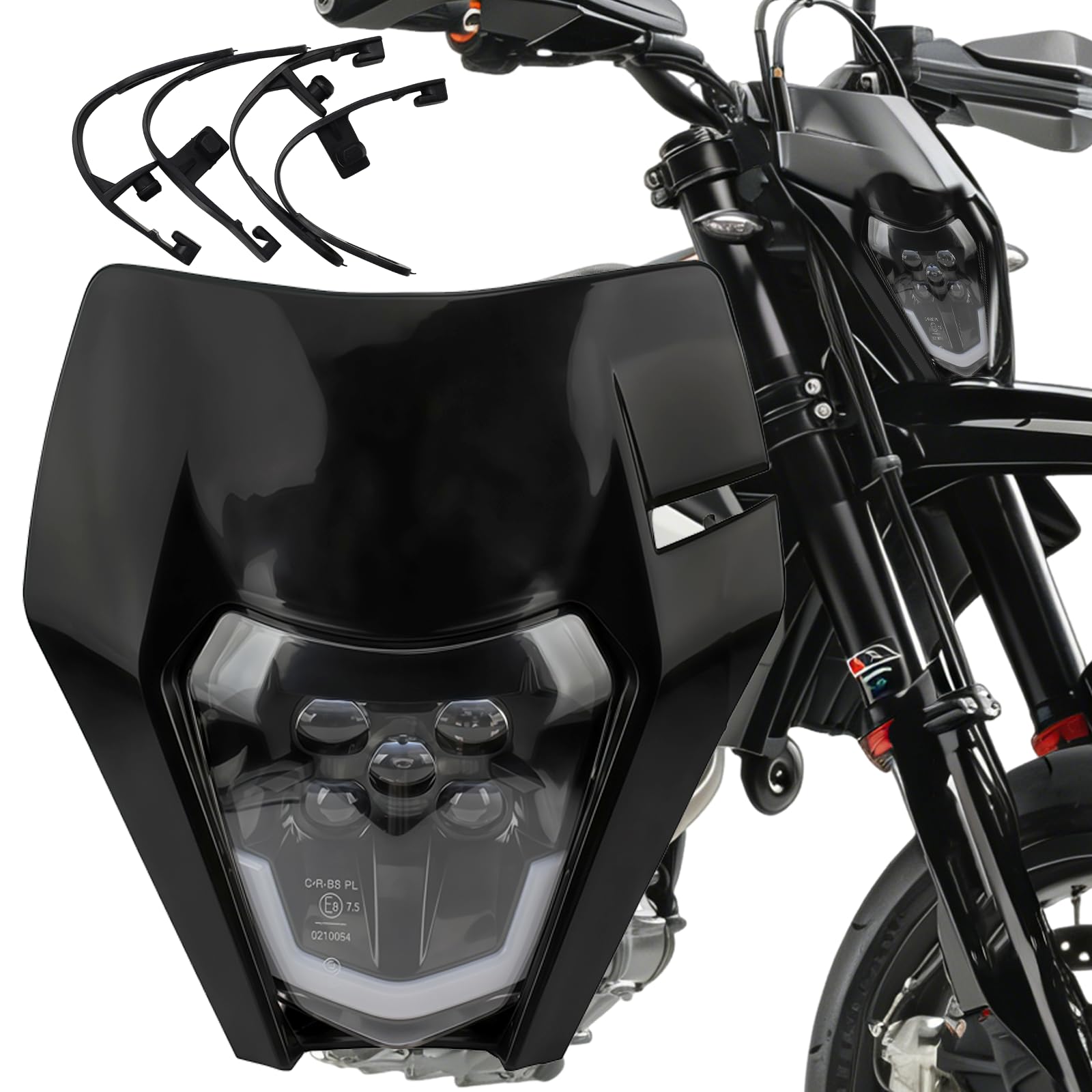 reflektor LED główny do motocykla dla KTM EXC250 SX250 SXF250 EXC450 SX350 SXF450 EXC525 640LC4 125cc Enduro Supermoto Offroad Dirt Bike (Czarny)