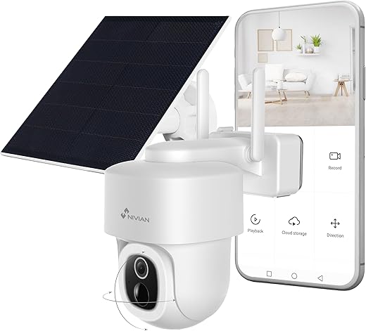 NIVIAN 2.5K Super HD Outdoor WiFi Camera with Battery and Solar Plate | Wireless and Worry Free Security | AI Human Detection, Night Vision, Two-Way Audio, App Control, Alexa/Google