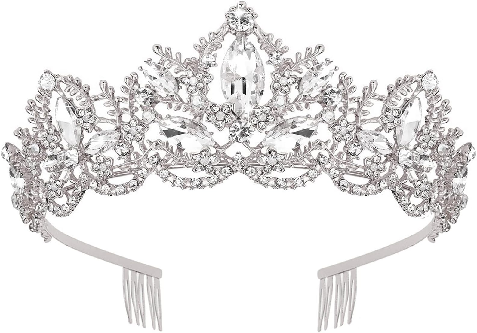 Silver Tiara and Crowns for Women Rhinestone Queen Tiara for Girls Princess Crown with Comb Birthday Headbands Hair Accessories for Wedding Prom Bridal Party Halloween Costume Gift