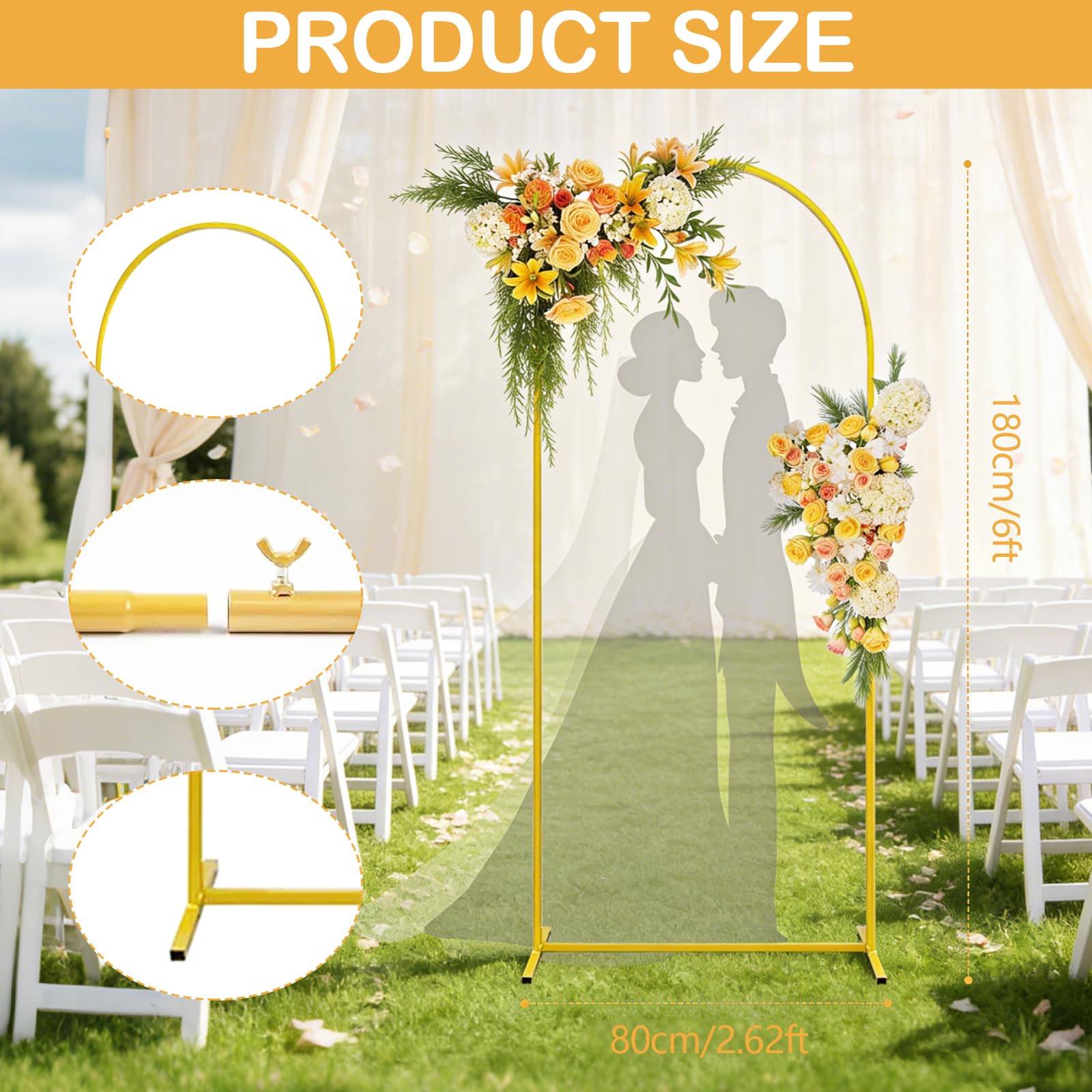 1,8M Soporte para Fondo De Arco De Boda Arco De Globos Metal Dorado Marco De Arcos De Boda para DecoracióN De Bodas Fiestas De CumpleañOs — view 5