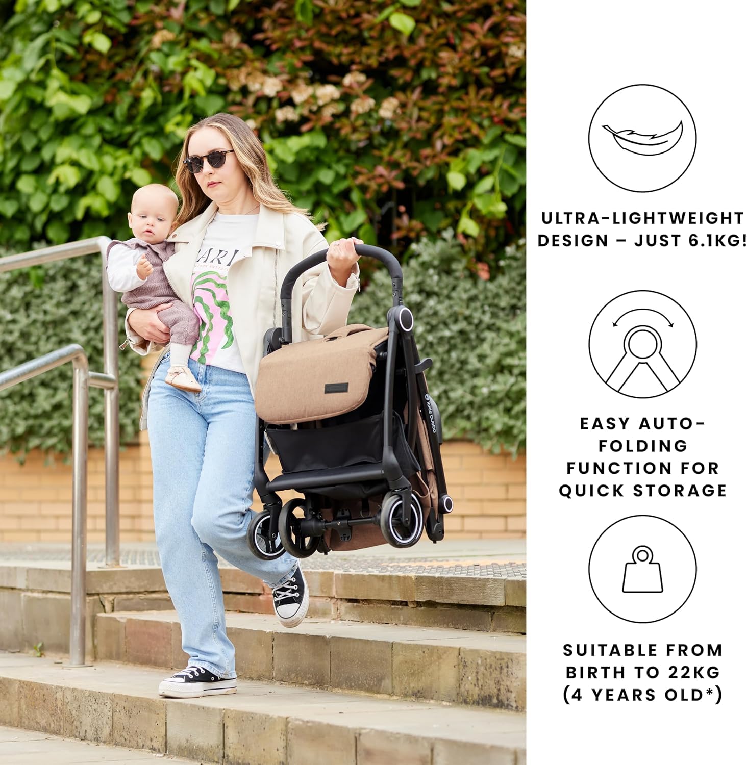 Wózek dziecięcy Ickle Bubba Aries Autofold – od urodzenia do 22 kg, lekka konstrukcja, wielopozycyjne oparcie, poręczny mechanizm automatycznego składania (Czarny, Maksymalny)