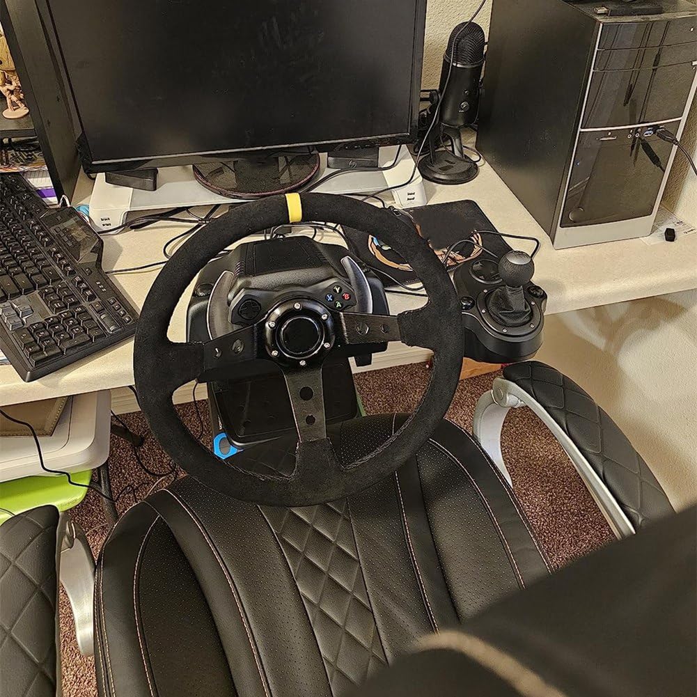 Volante de Carreras Universal, Volante de Gamuza de 350 mm y 6 Pernos para Carreras, Deportes de Motor y Simulación de Conducción de Automóviles