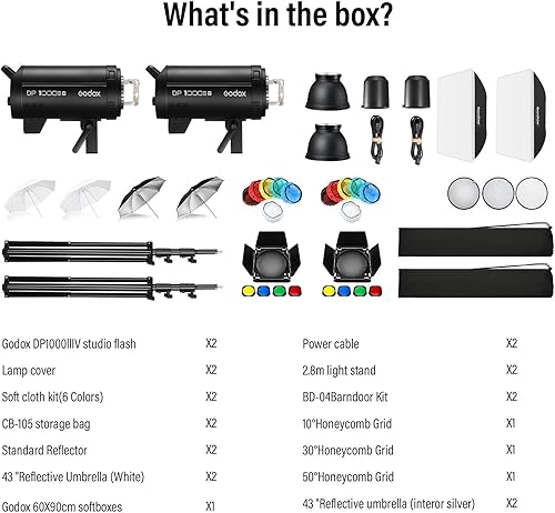 Vista 17 de Godox Paquete de 2 unidades DP400III-V DP400IIIV DP400IIIV 800Ws Photo Speedlite Studio Flash Strobe Monolight Bowens Kit de montaje para estudio