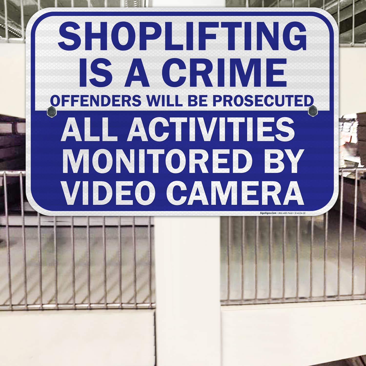 Shoplifting is A Crime Sign, Offenders Will Be Prosecuted, 12x18 Inches, 3M EGP Reflective .063 Aluminum, Fade Resistant, Easy Mounting, Indoor/Outdoor Use, Made in USA