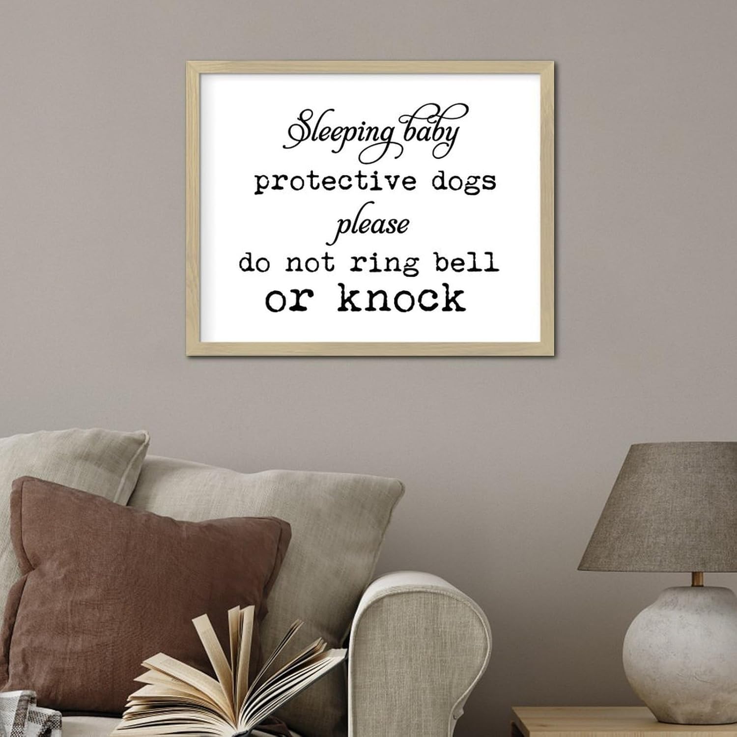 Distressed Wall Art Décor Wood Framed Sign Sleeping Baby Protective Dogs Painted Wood Plaque 16x20 Bible Verse Inspirational Wooden Hanging Signs Home Decor for Room Window