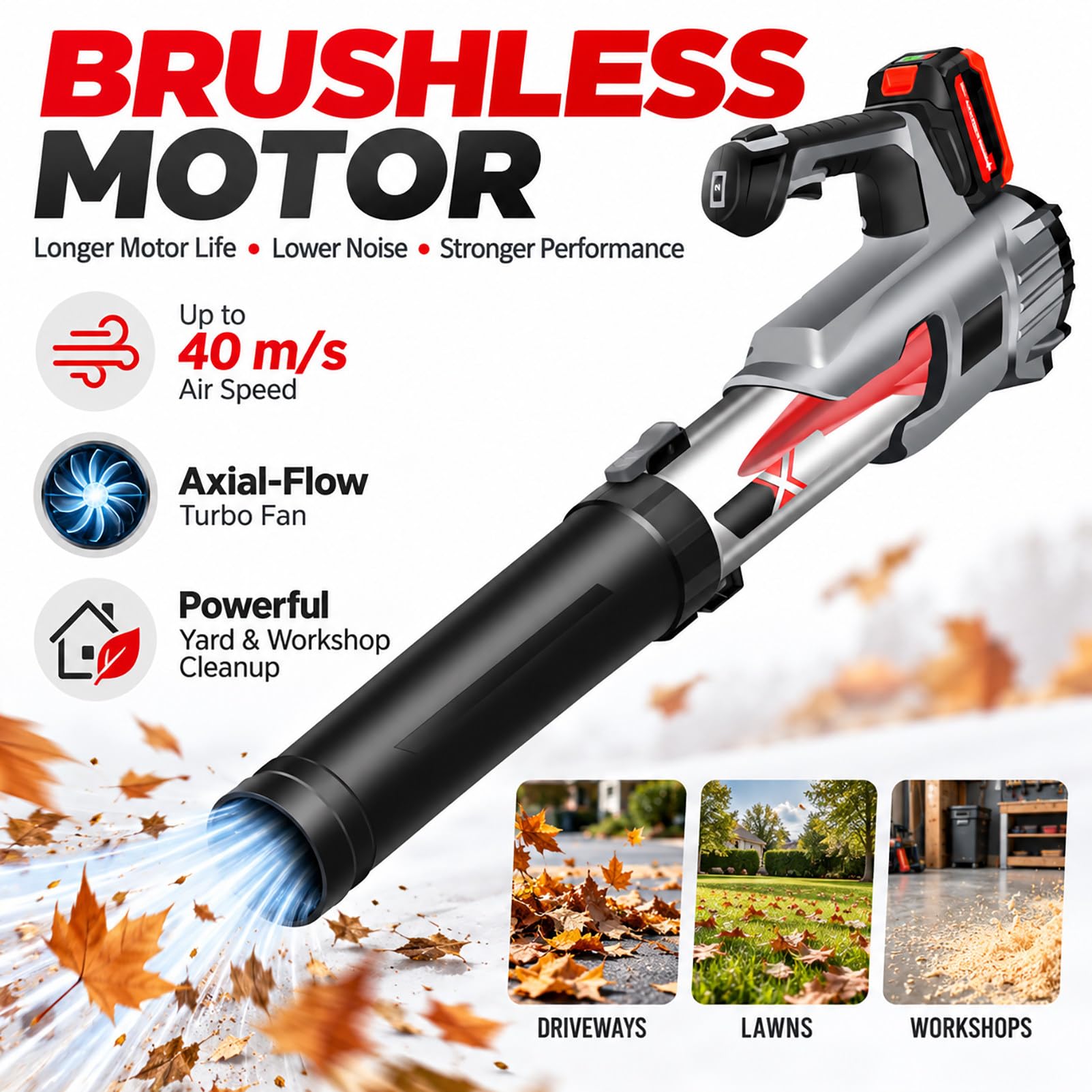 Soplador De Hojas Inalámbrico para Jardín con 2 Baterías 4000 Mah
