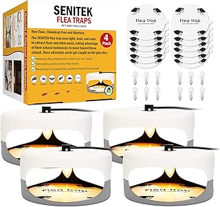 4 Pack Flea Traps for Inside Your Home, Original Indoor Flea Light Bed Bug Killer w/ 12 Sticky Pads & 12 Light Bulb Refills Replacement, Odorless Insect Infestation Treatment Trap Lamp for Kid Pet