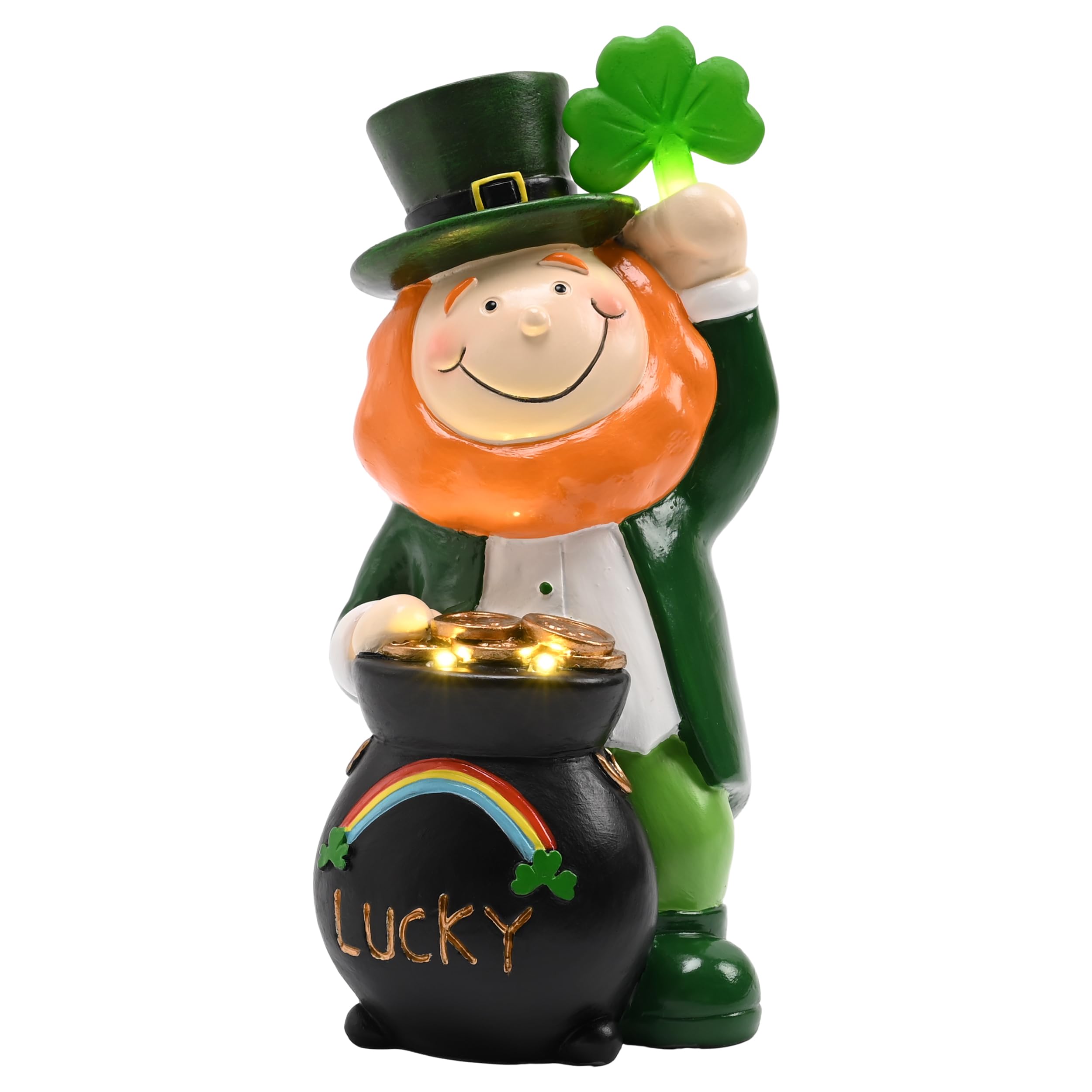 Cadeaux de Saint-Patrick originaux figurine léprechaun avec lampes solaires