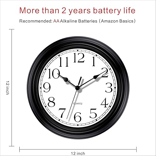 Miniatura 2 de Foxtop - Reloj de pared redondo clásico silencioso y sin tictac, retro, de cuarzo, decorativo, funciona con pilas, para sala de estar, cocina,