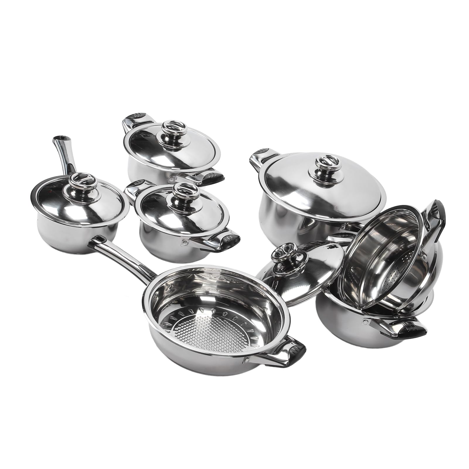Rengue Set di Pentole in Acciaio Inossidabile Set da da 7 Pezzi Pentole e Padelle per Friggere Stufati con Conduzione del Calore Uniforme per Chef Domestico