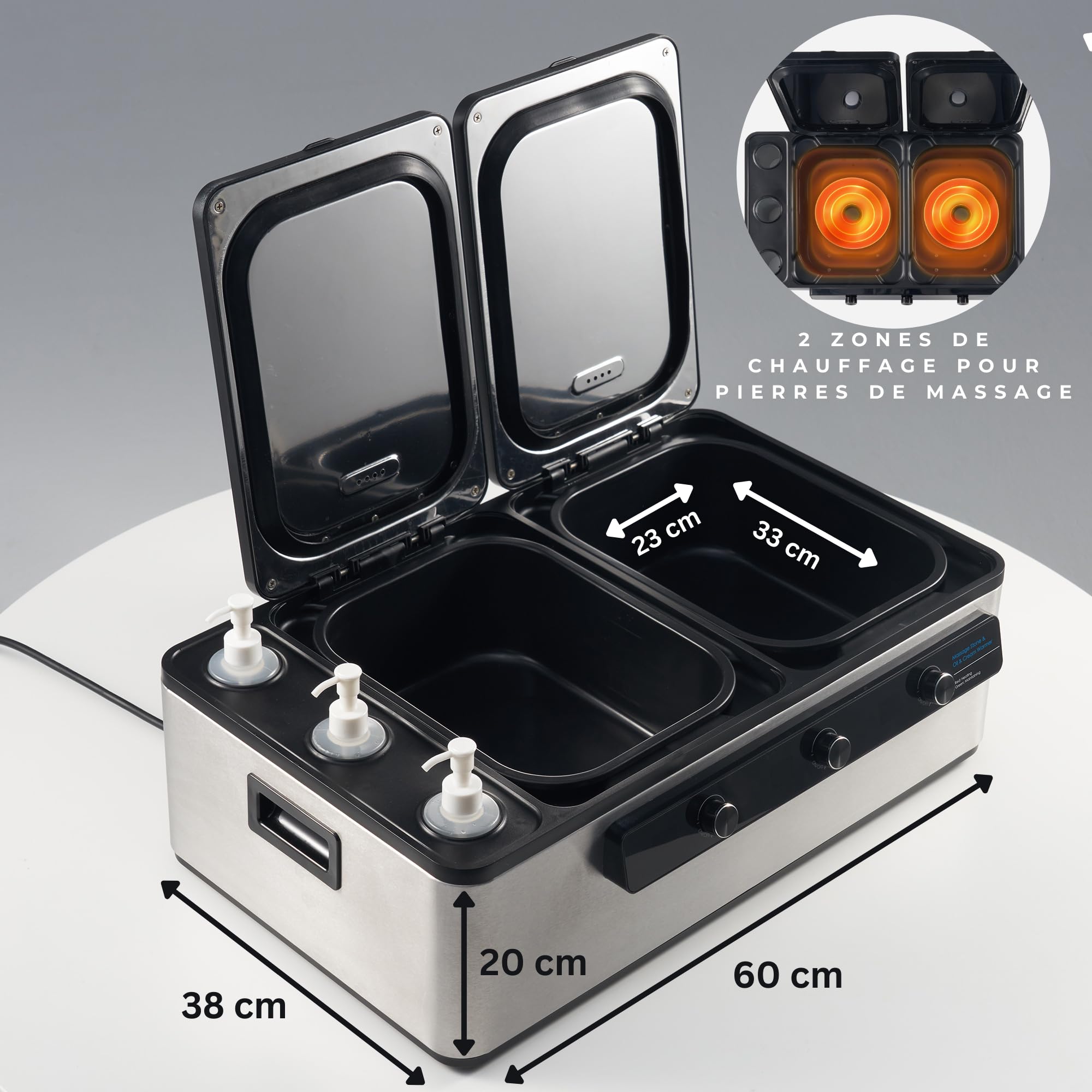 Premium Hot Stone Wärmegerät | Professionelles 2-in-1 Heizgerät für Massagesteine und Massageöl mit digitaler Temperaturanzeige, schnellem Aufheizen & 64 Hot Stones