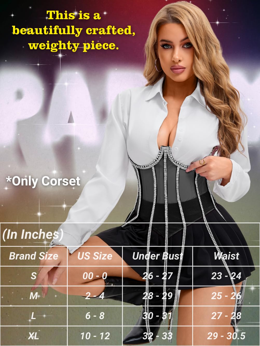 Rhinestone Fringe Underbust Corset Belt,Sexy Mesh Sheer Chain Top,Waist Corsets For Women Exotic Rave