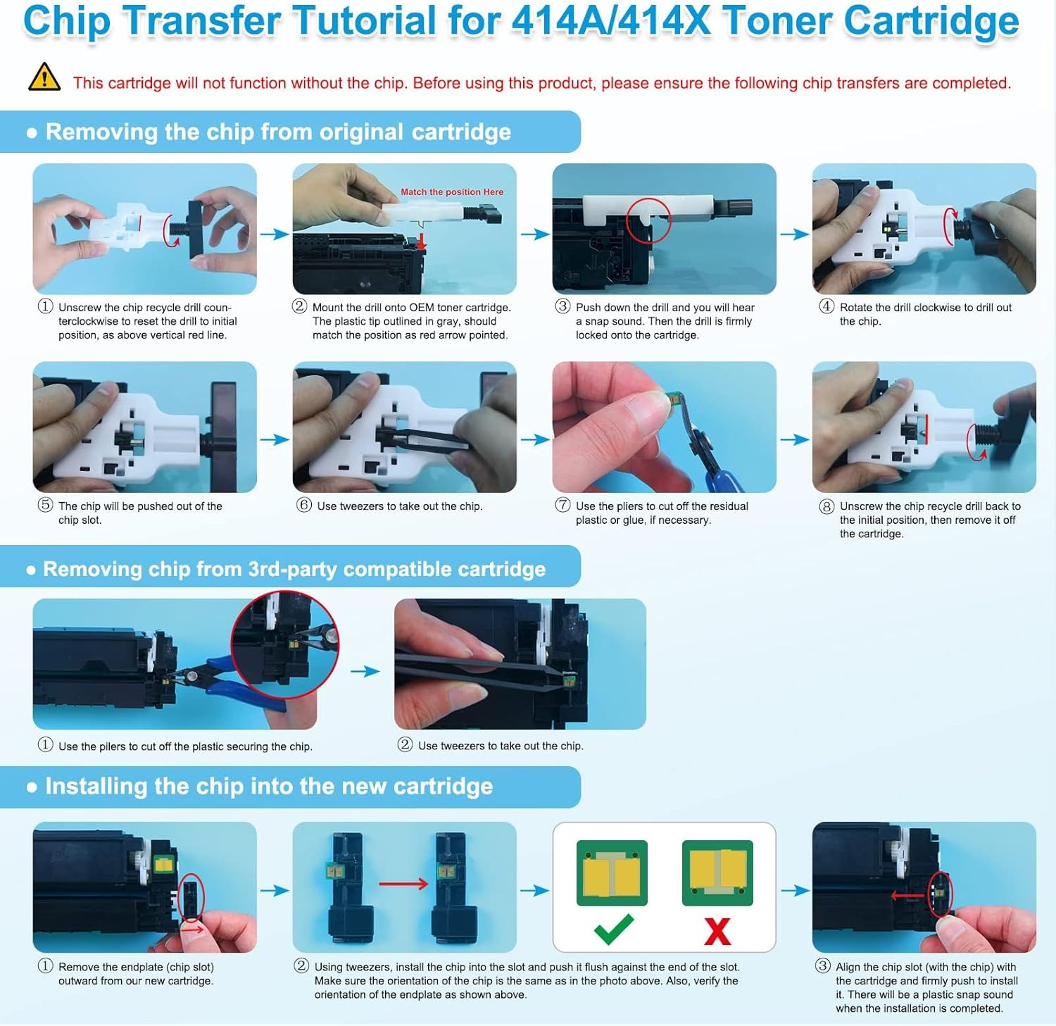 TRUE IMAGE Compatible 414X Toner Cartridge No Chip Replacement for HP 414X W2020X 414A for HP Color LaserJet Pro MFP M479fdw M454dw M454dn M479fdn Printer Toner High Yield