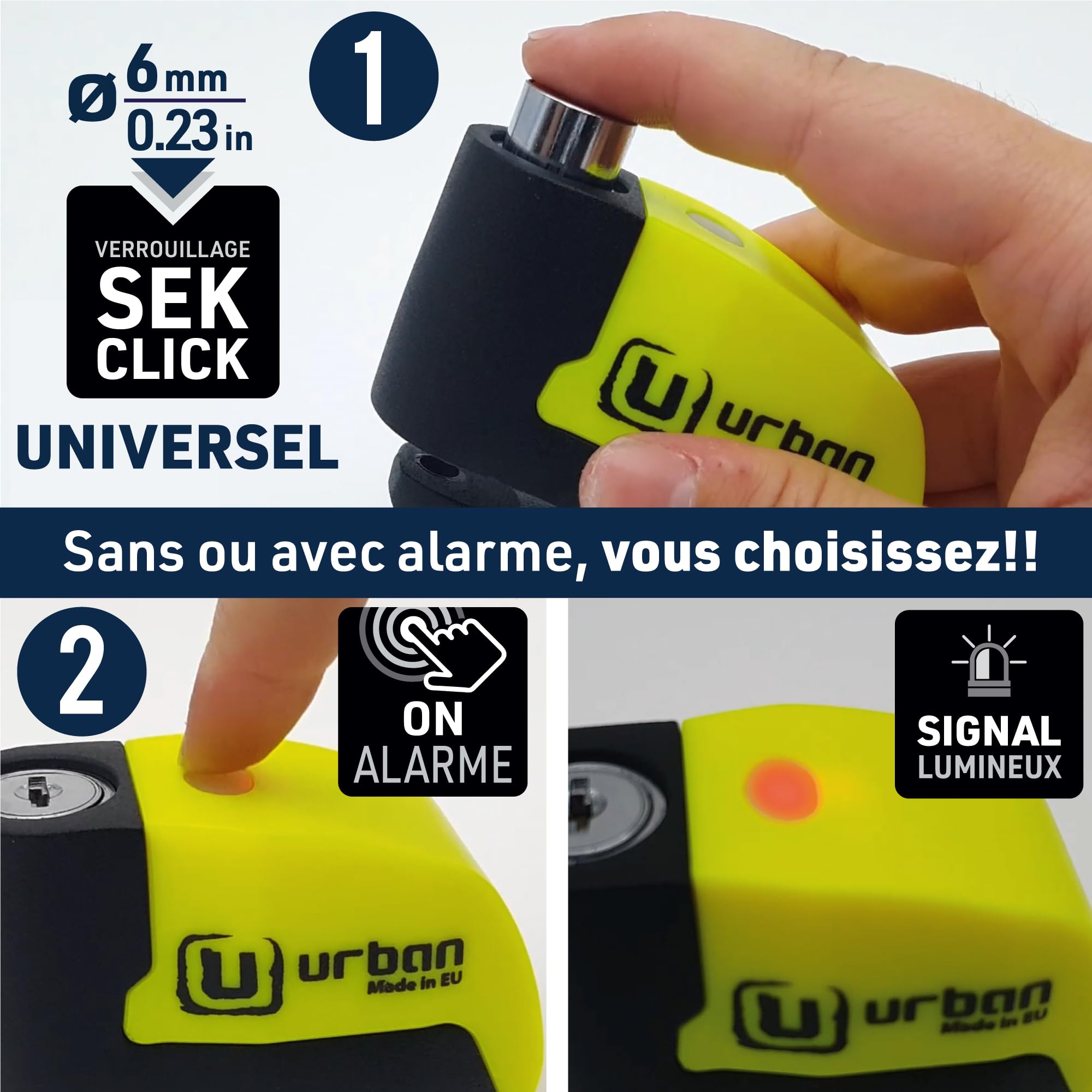 URBAN UR6 Antivol Moto, Bloque Disque avec Alarme intelligent | Plus Efficace | Hi-Tech, 120dB, LED, Warning, Sensibilité A+, Trés Étanche, Batterie Long Durée, Cadenas Bloc 6mm Universel Scooter Vélo