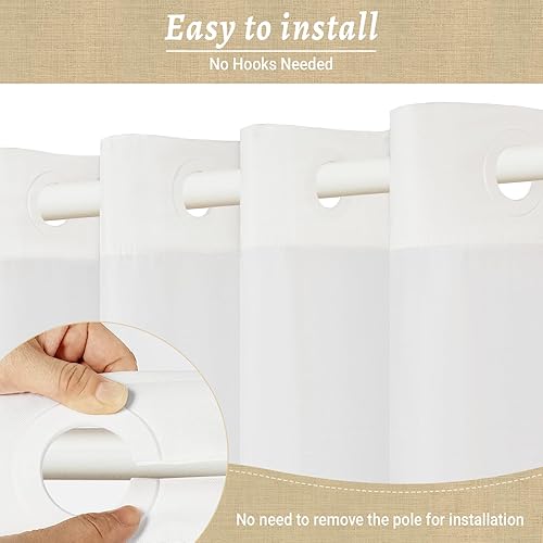 Miniatura 3 de Cortina de ducha blanca sin gancho, cortina de ducha texturizada de poliéster con forro a presión, cortinas de baño impermeables y lavables para