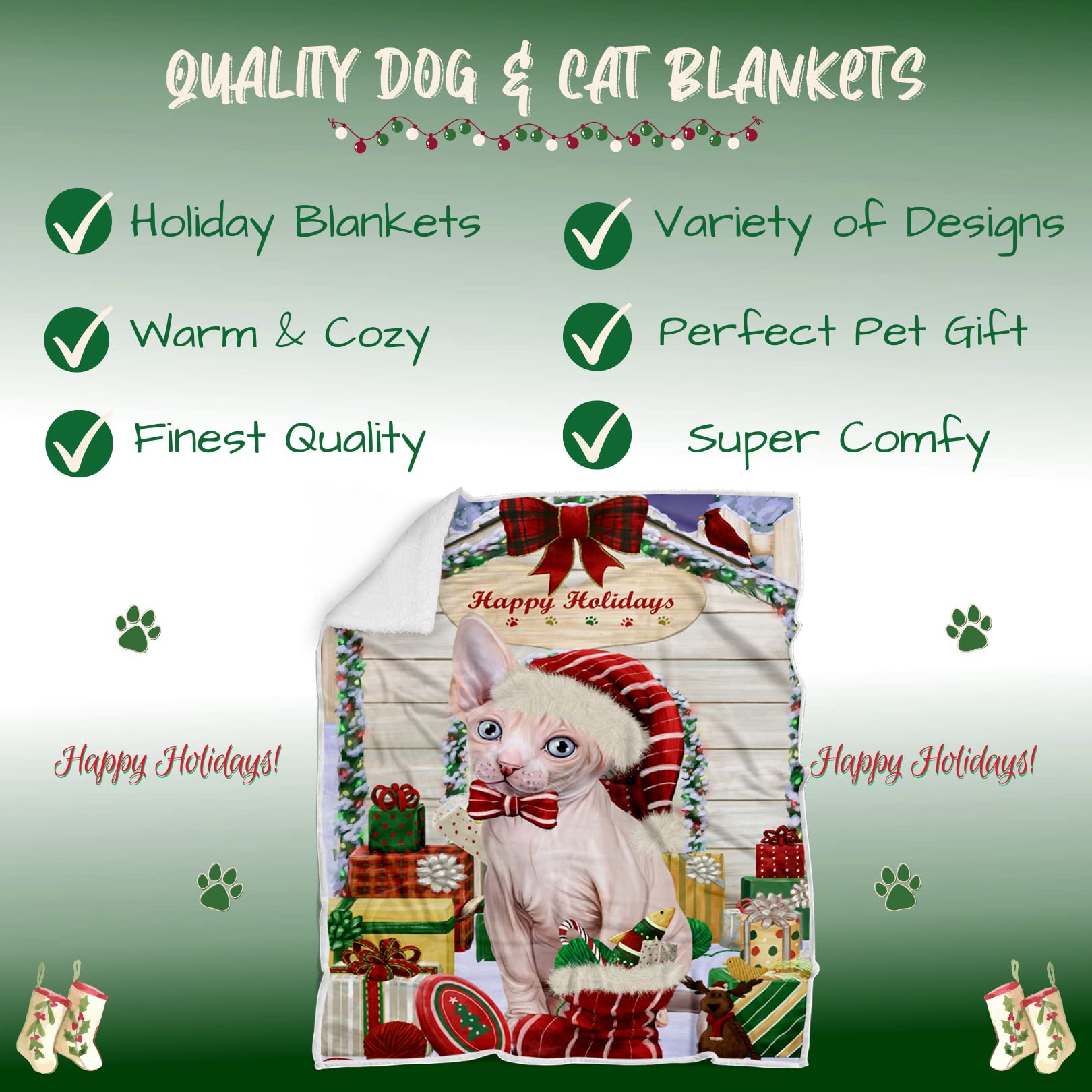 Doggie of the Day Sphynx Cat Blanket - Christmas House with Presents - Super Soft & Warm Pet Theme for Sofa or Bed, Warm Fleece, Sherpa or Woven Material, BLNKT67311 (60x80 Fleece)