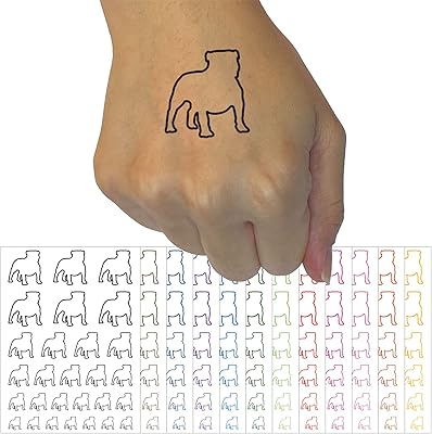 Bulldog English British Dog Outline Temporary Tattoo Water Resistant Fake Body Art Set Collection - Yellow (One Sheet)